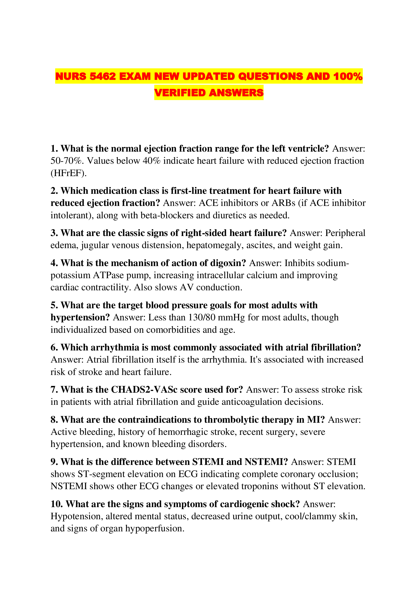 NURS 5462 EXAM NEW UPDATED QUESTIONS AND 100% VERIFIED ANSWERS