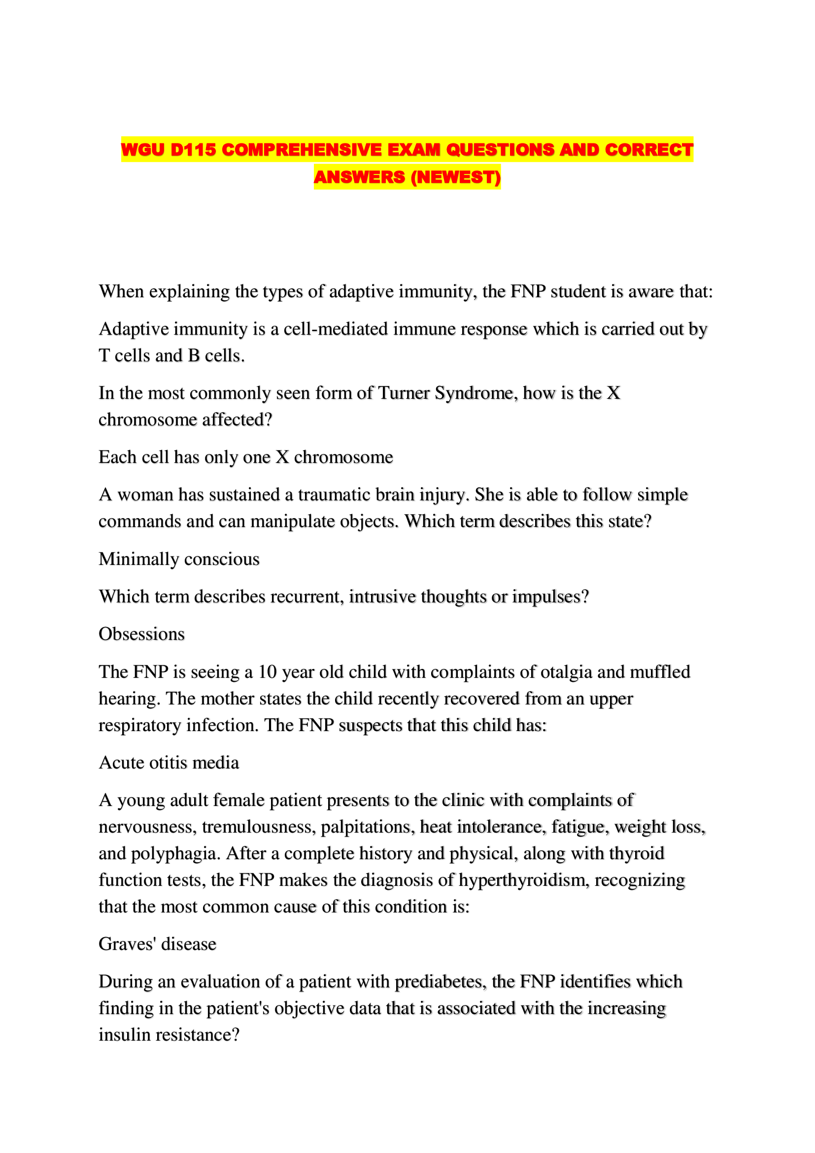 WGU D115 COMPREHENSIVE EXAM QUESTIONS AND CORRECT ANSWERS (NEWEST)