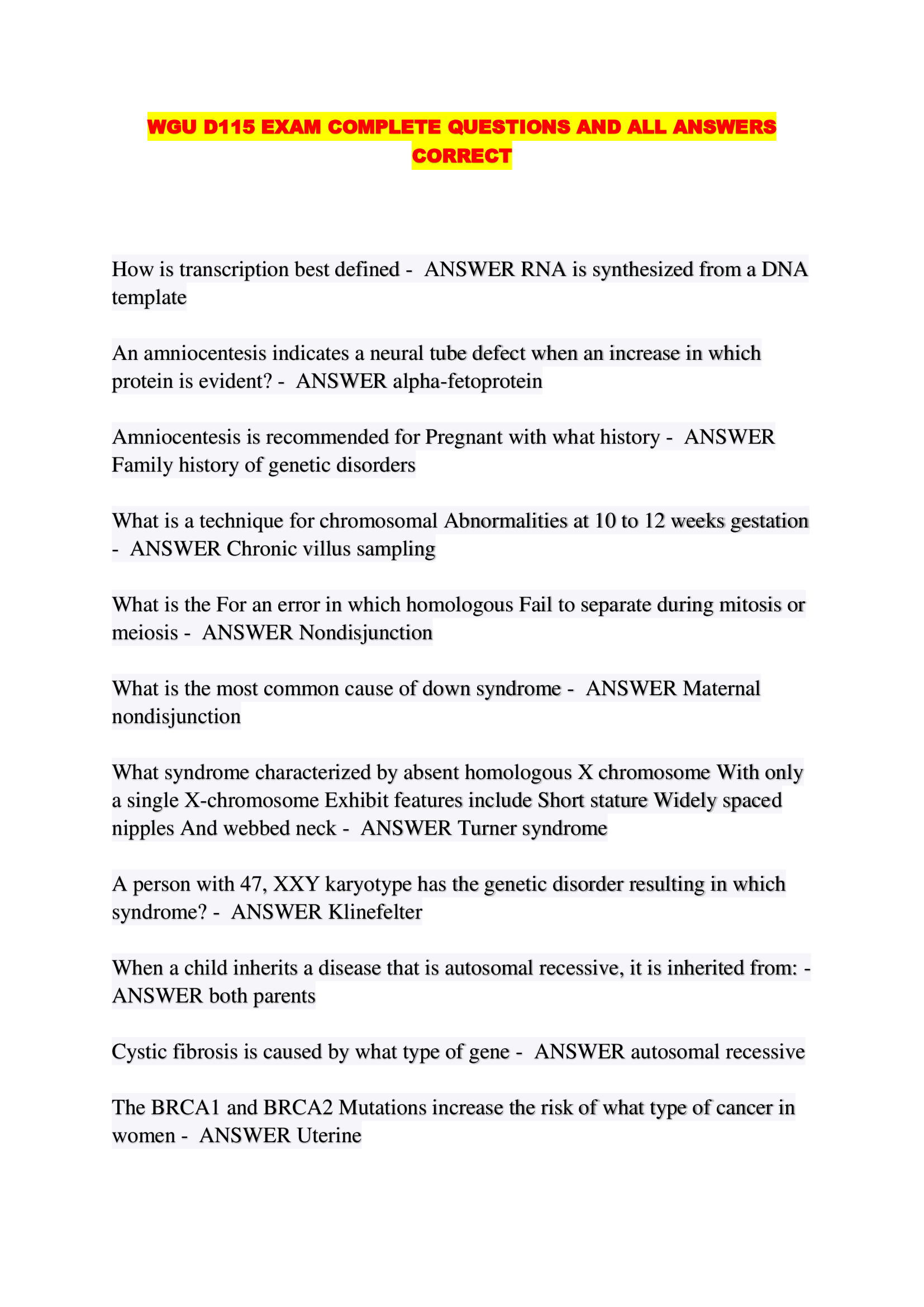 WGU D115 EXAM COMPLETE QUESTIONS AND ALL ANSWERS CORRECT