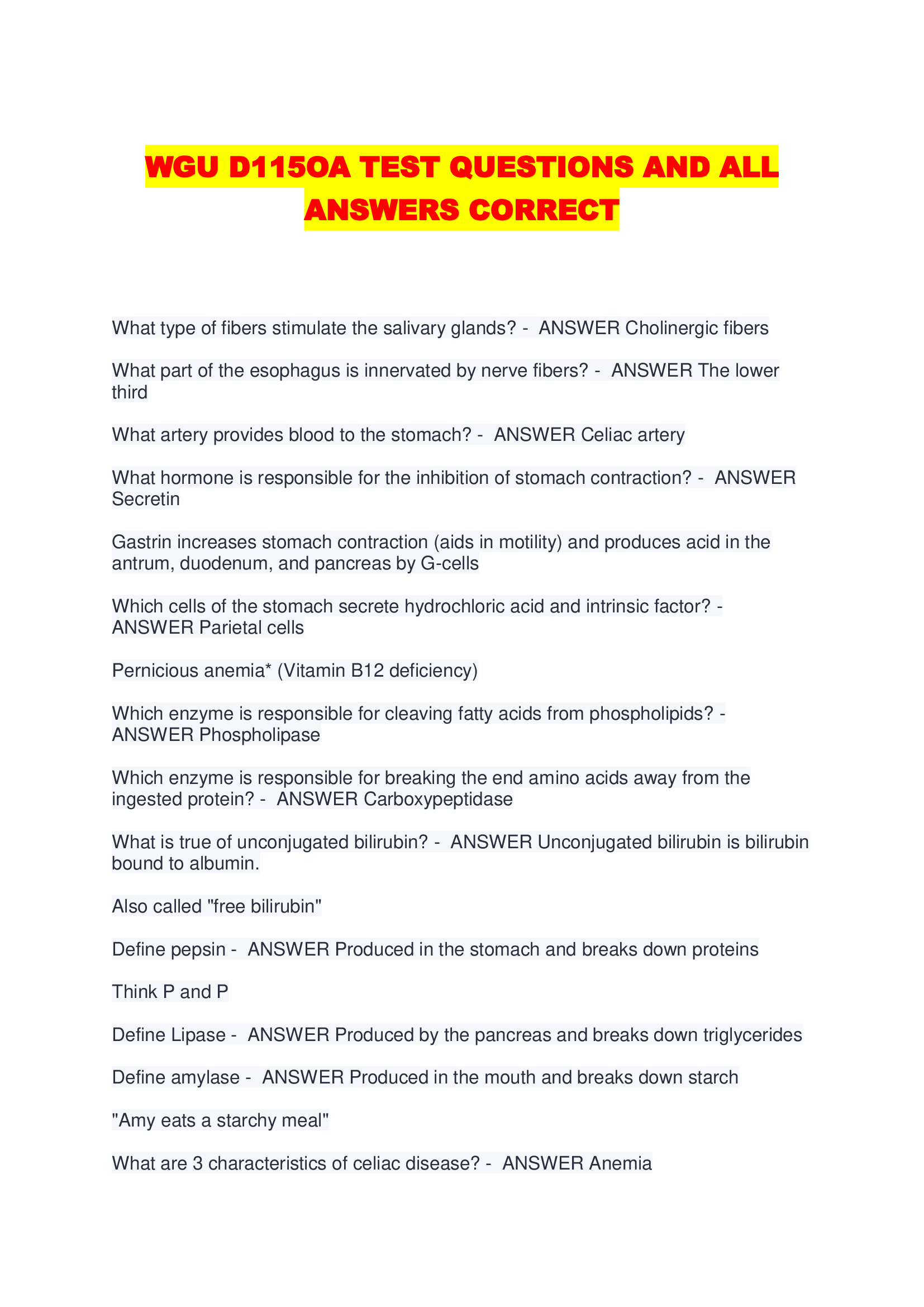 WGU D115OA TEST QUESTIONS AND ALL ANSWERS CORRECT