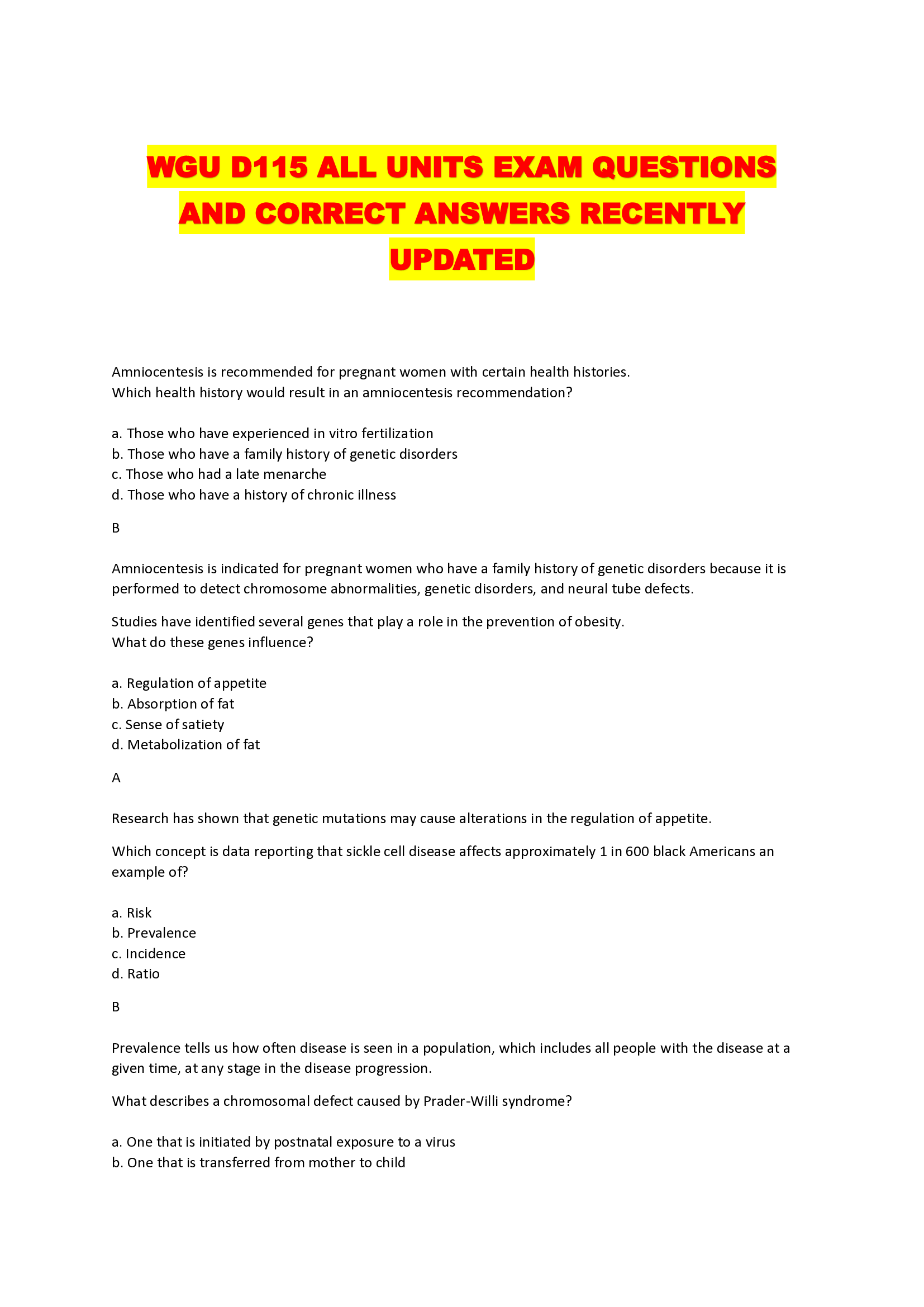 WGU D115 ALL UNITS EXAM QUESTIONS AND CORRECT ANSWERS RECENTLY UPDATED