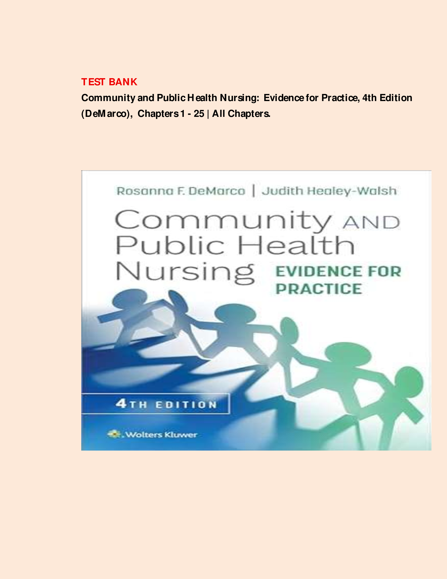Test Bank - Community and Public Health Nursing: Evidence for Practice, 4th Edition (DeMarco, 2024), Chapter 1-25 | All Chapters