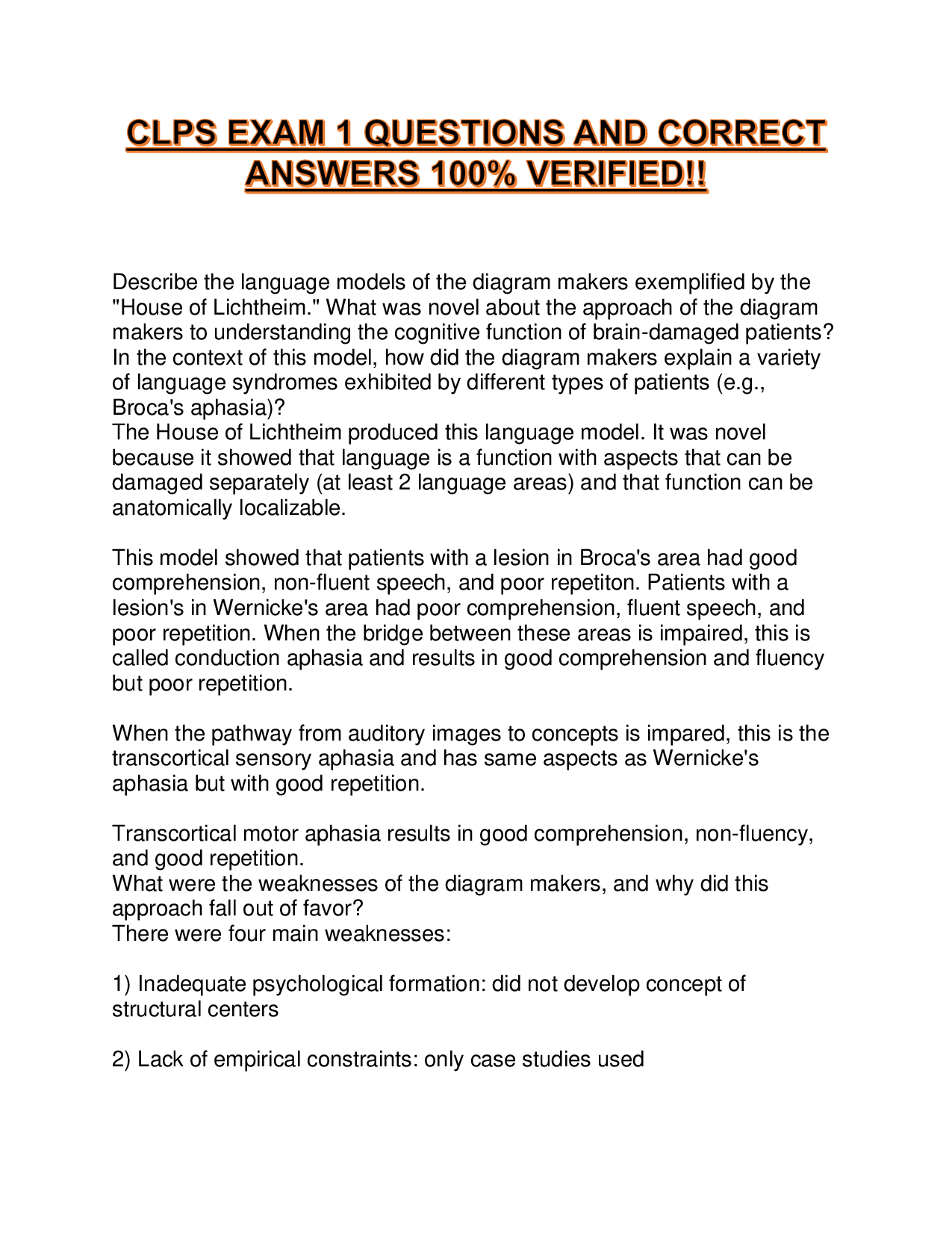 CLPS EXAM 1 QUESTIONS AND CORRECT ANSWERS 100% VERIFIED!!