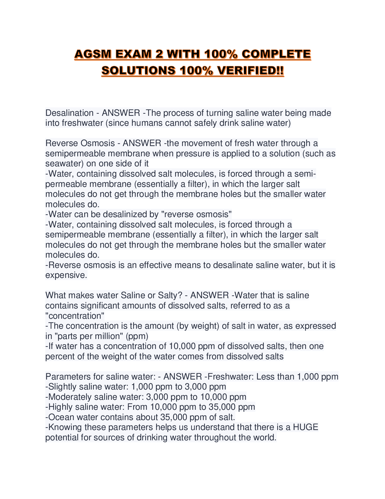 AGSM EXAM 2 WITH 100% COMPLETE SOLUTIONS 100% VERIFIED!!