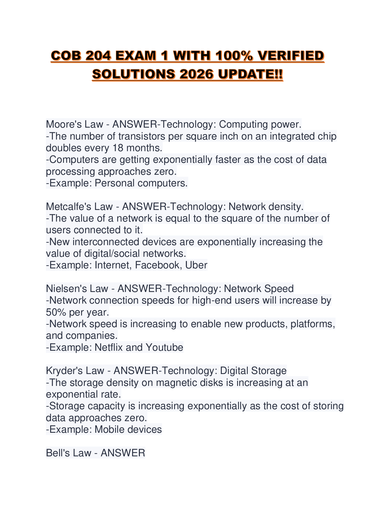 COB 204 EXAM 1 WITH 100% VERIFIED SOLUTIONS 2026 UPDATE!!