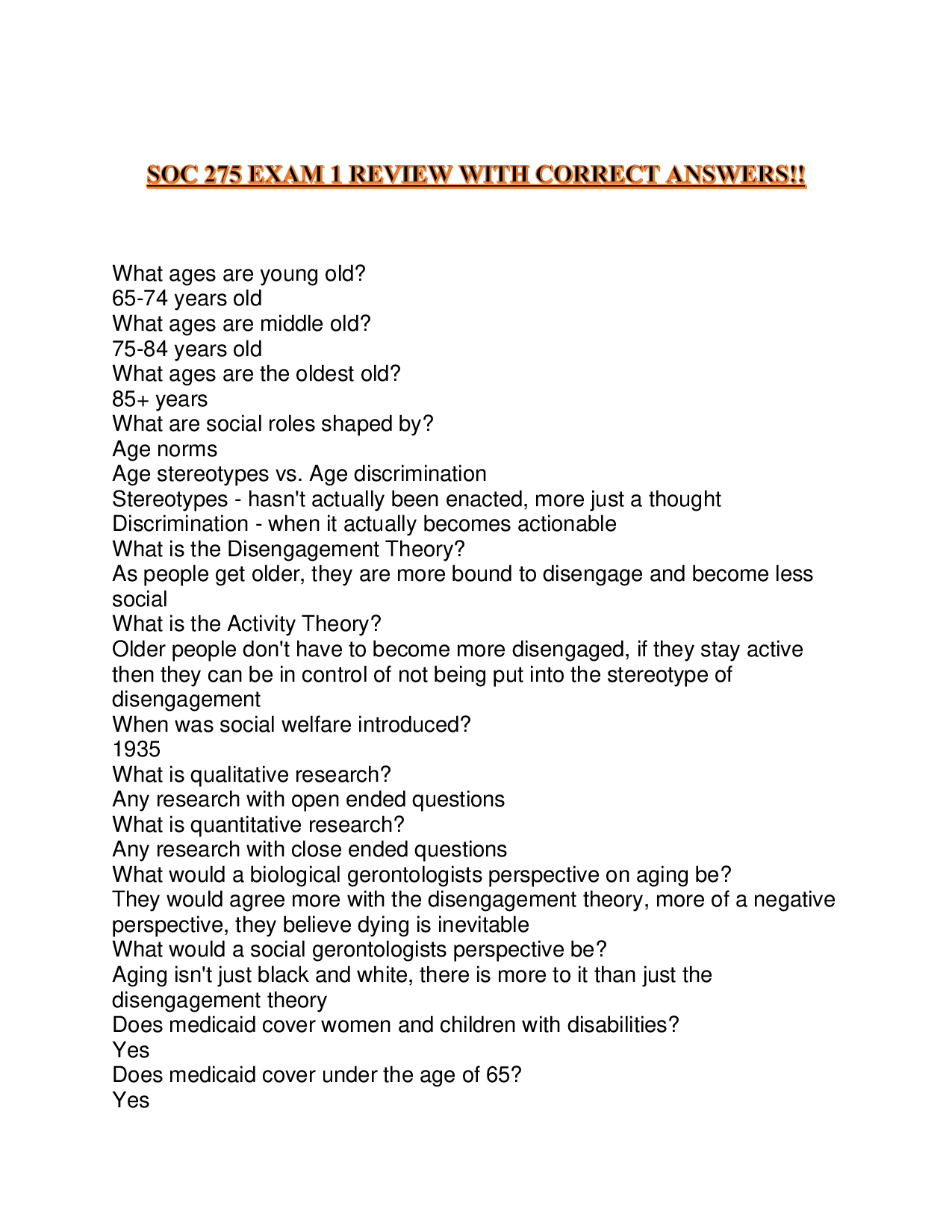 SOC 275 EXAM 1 REVIEW WITH CORRECT ANSWERS!!