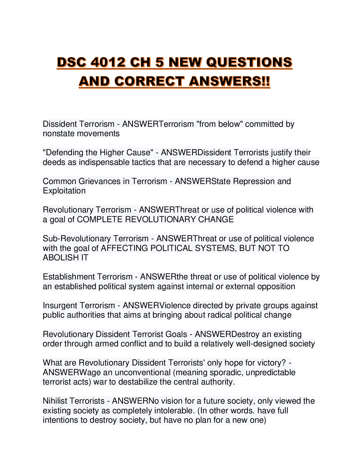 DSC 4012 CH 5 NEW QUESTIONS AND CORRECT ANSWERS!!
