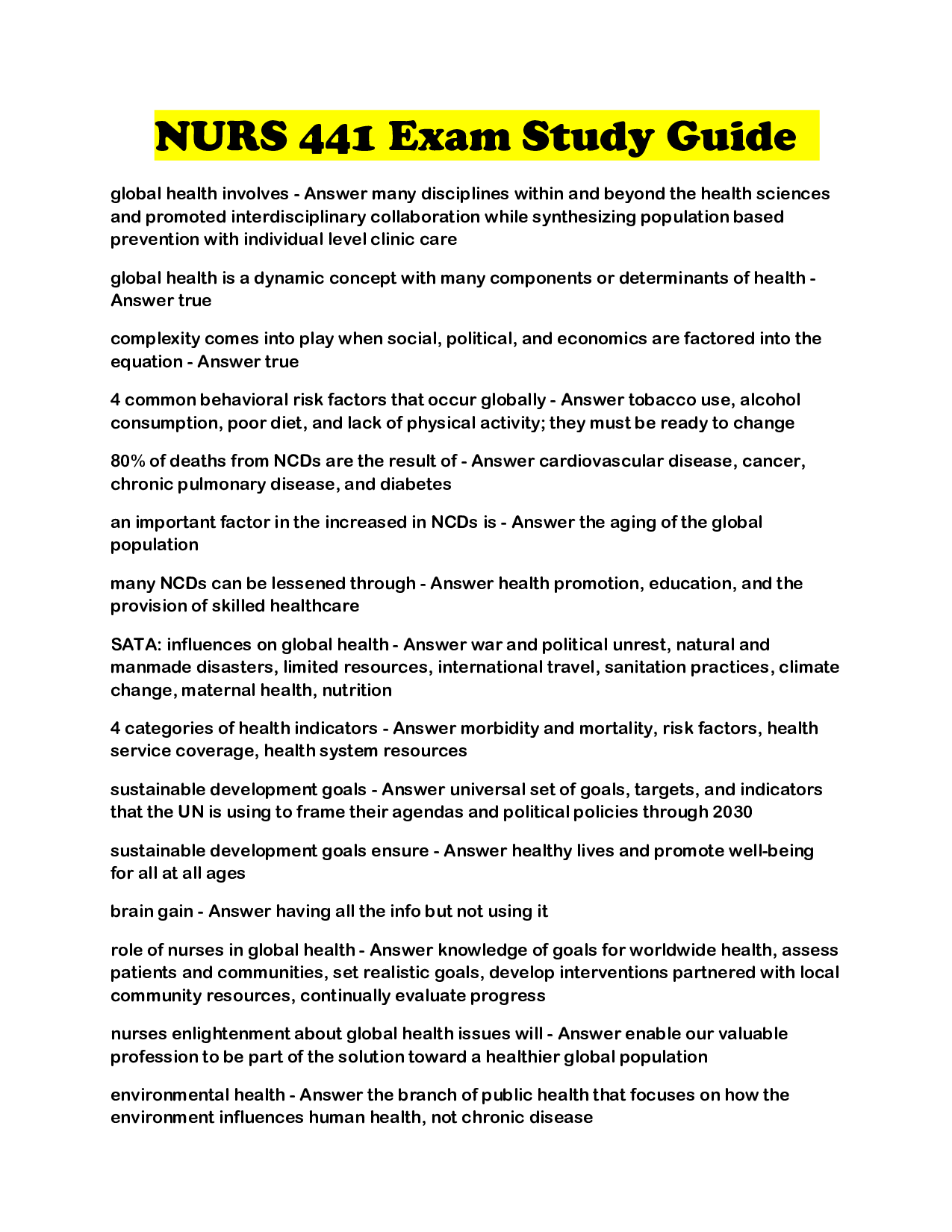 NURS 441 Exam Study Guide