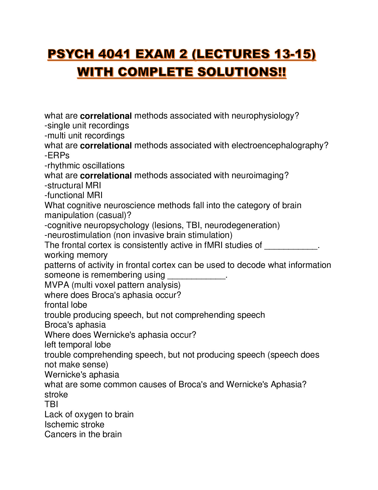 PSYCH 4041 EXAM 2 (LECTURES 13-15) WITH COMPLETE SOLUTIONS!!
