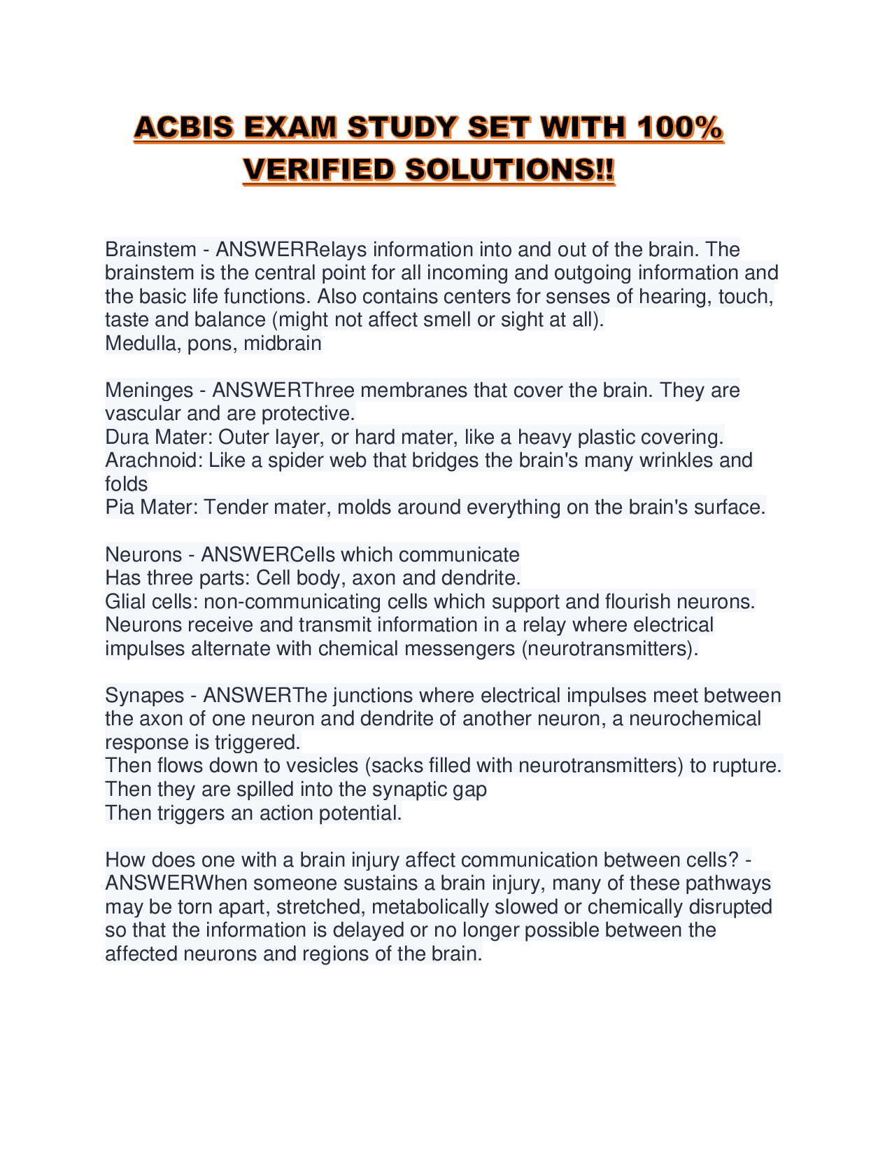 ACBIS EXAM STUDY SET WITH 100% VERIFIED SOLUTIONS!!