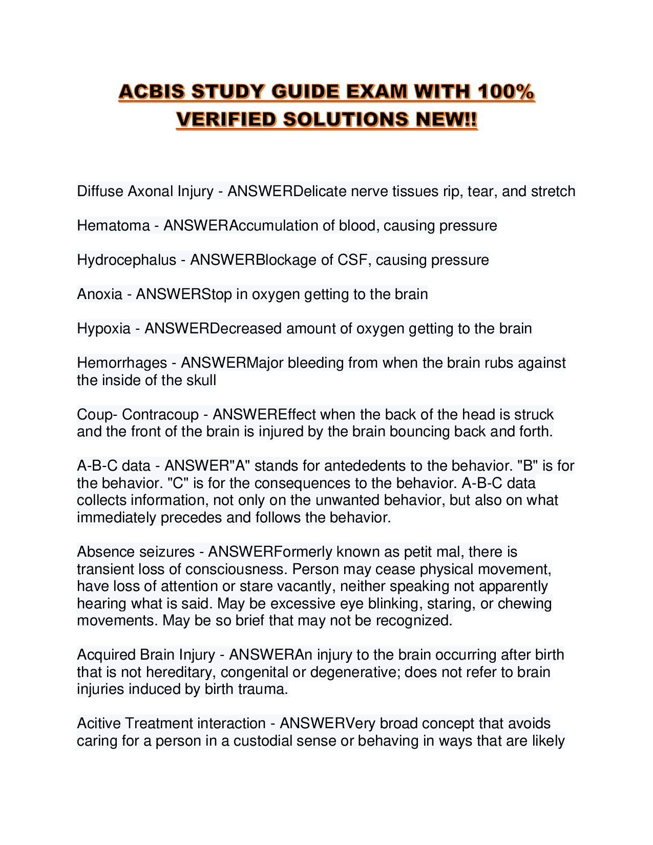 ACBIS STUDY GUIDE EXAM WITH 100% VERIFIED SOLUTIONS NEW!!