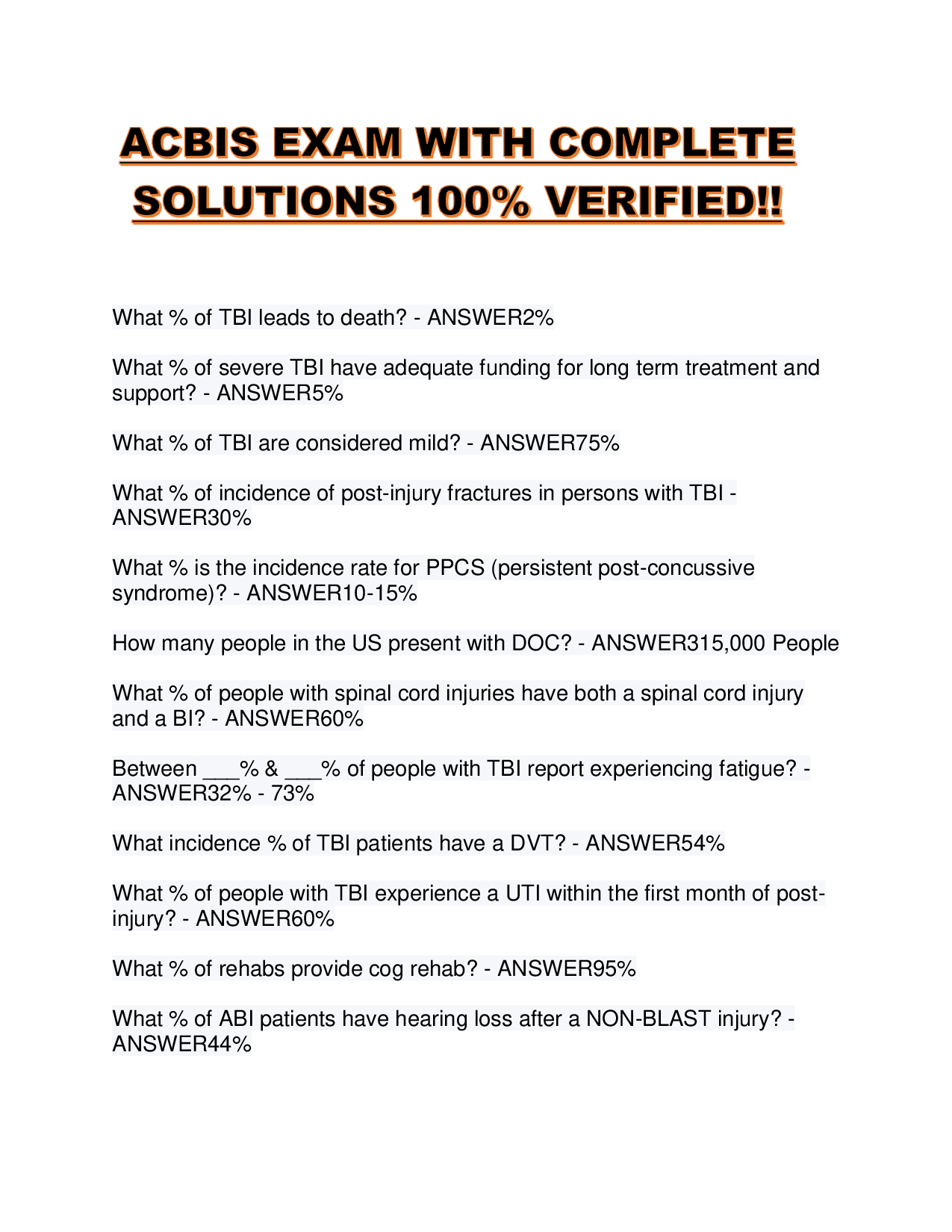 ACBIS EXAM WITH COMPLETE SOLUTIONS 100% VERIFIED!!