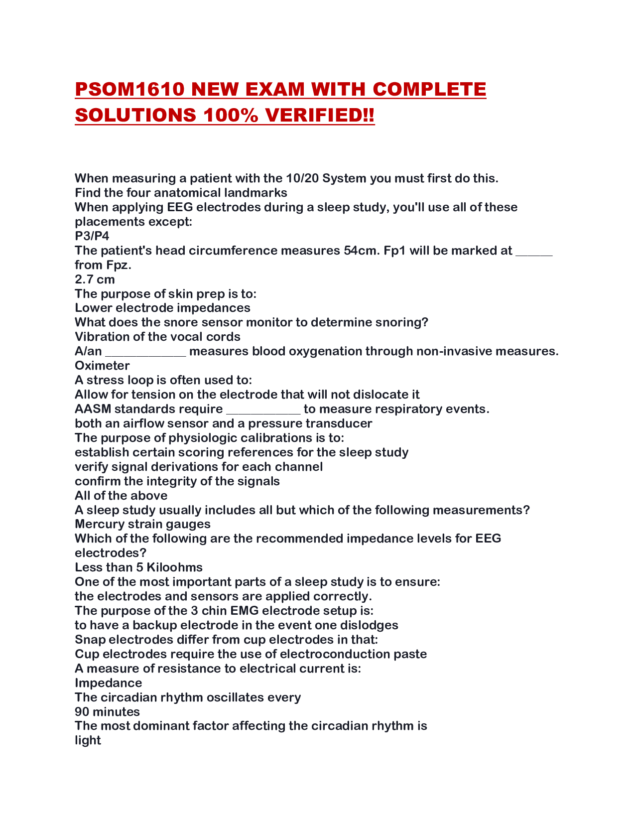 PSOM1610 NEW EXAM WITH COMPLETE SOLUTIONS 100% VERIFIED!!