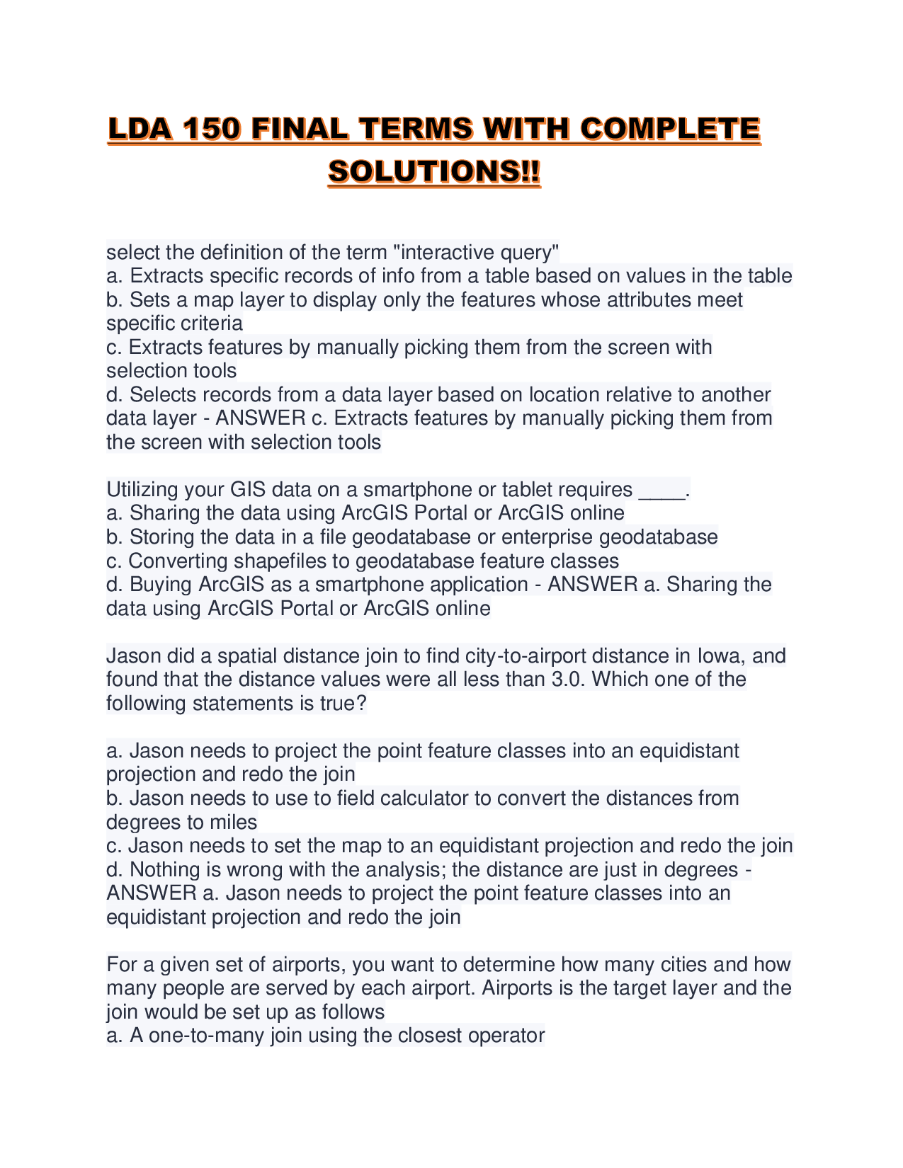 LDA 150 FINAL TERMS WITH COMPLETE SOLUTIONS!!