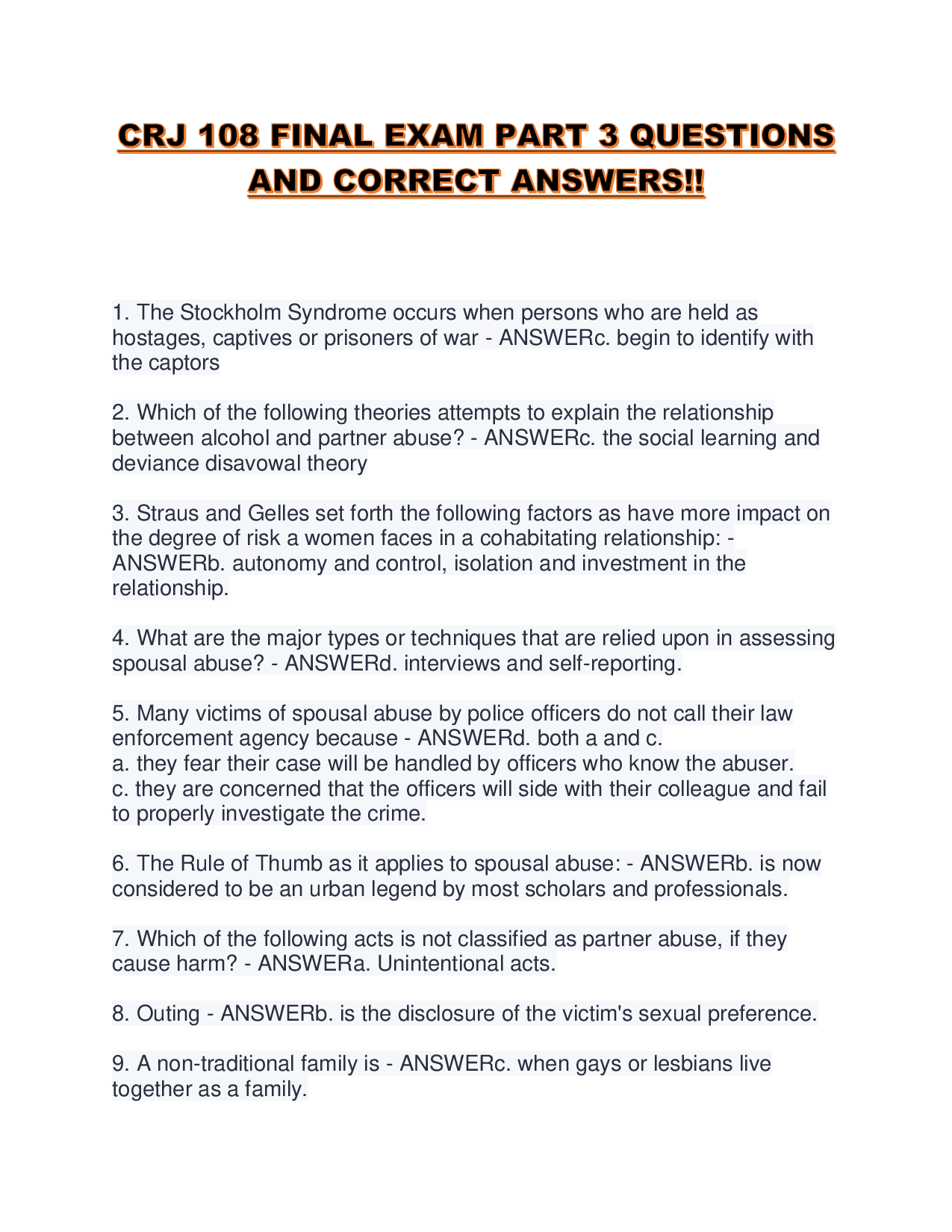 CRJ 108 FINAL EXAM PART 3 QUESTIONS AND CORRECT ANSWERS!!