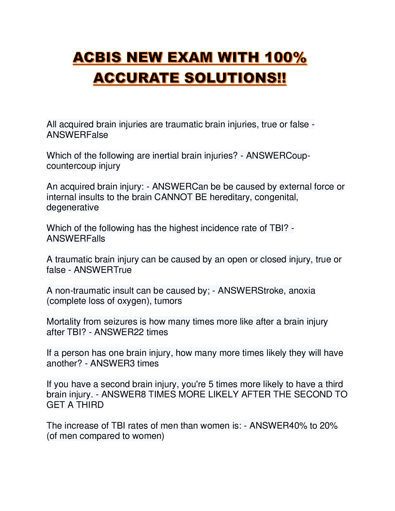 ACBIS NEW EXAM WITH 100% ACCURATE SOLUTIONS!!