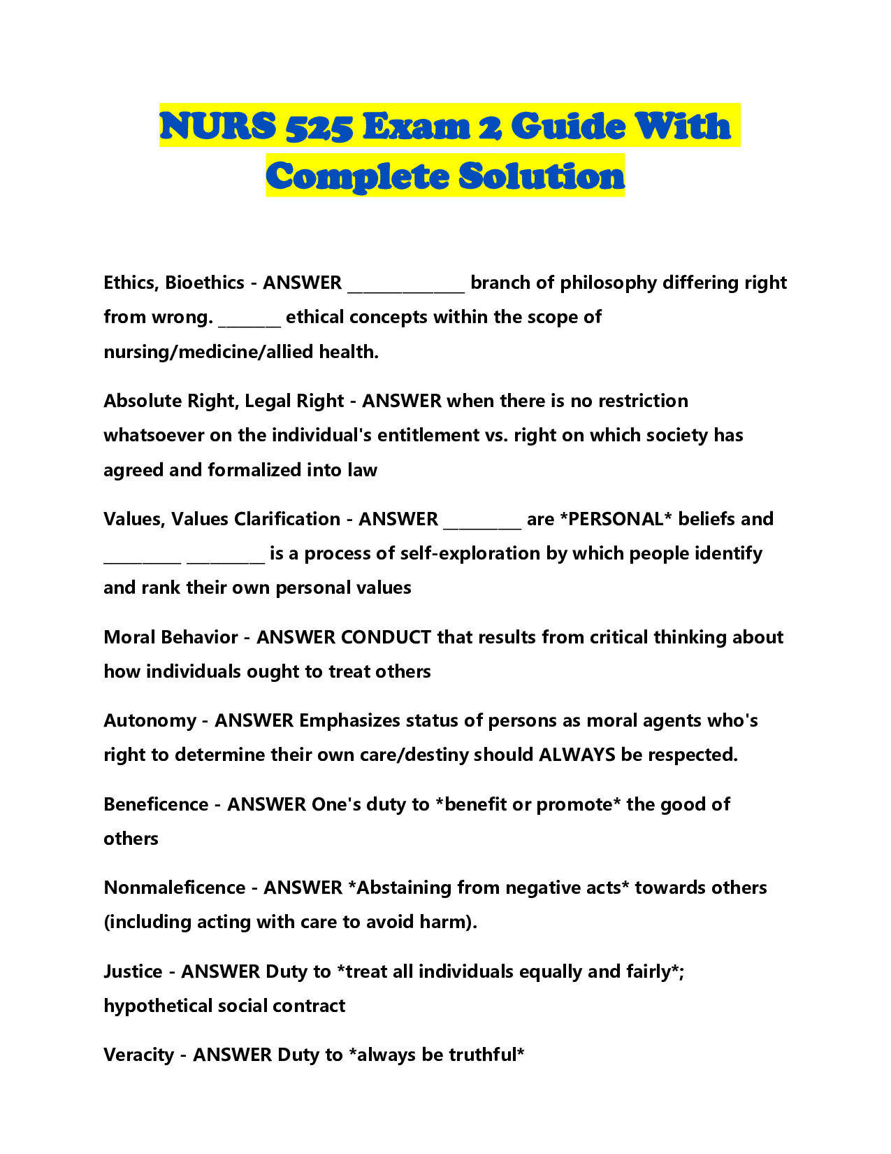 NURS 525 Exam 2 Guide With Complete Solution