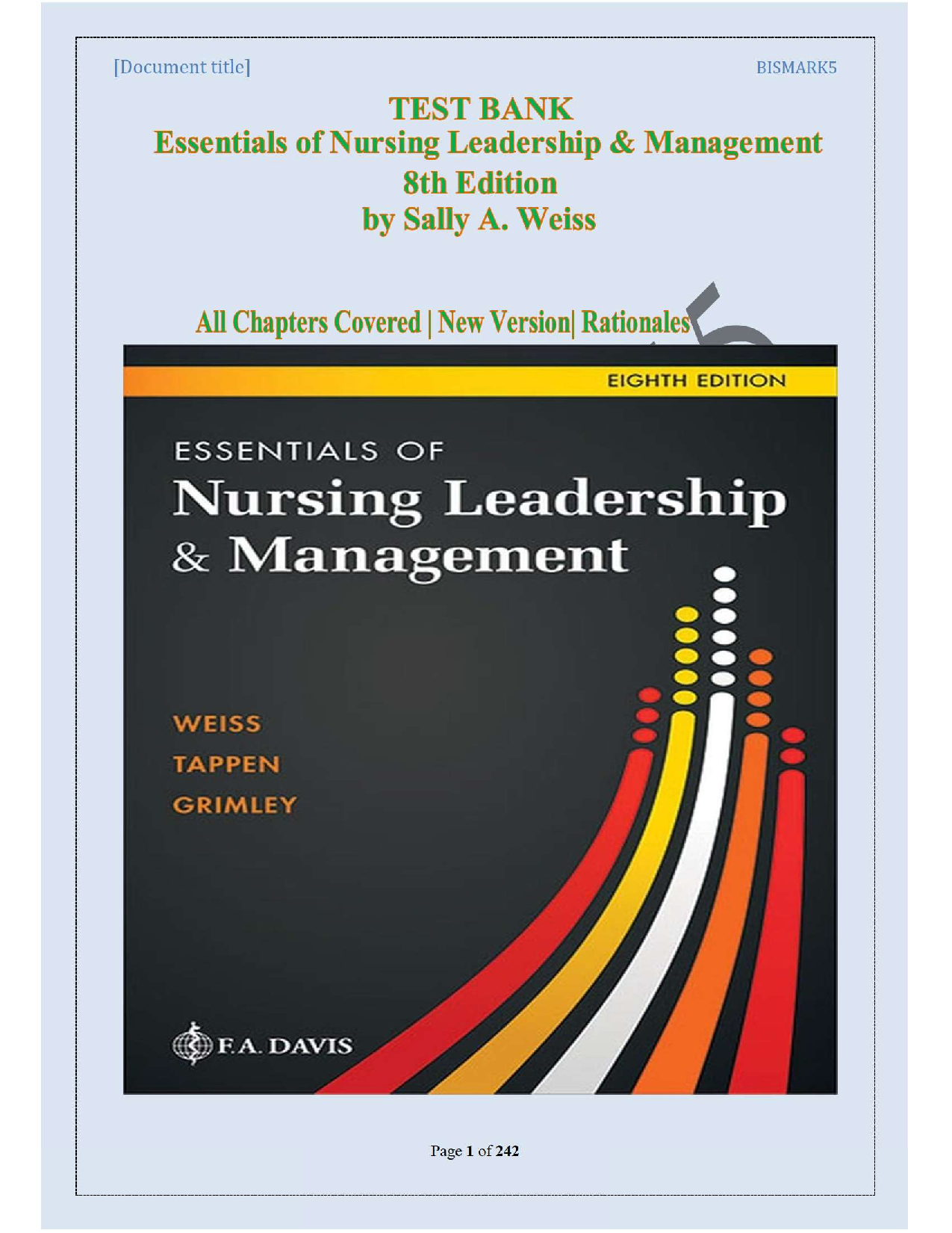 TEST BANK FOR ESSENTIALS FOR NURSING PRACTICE