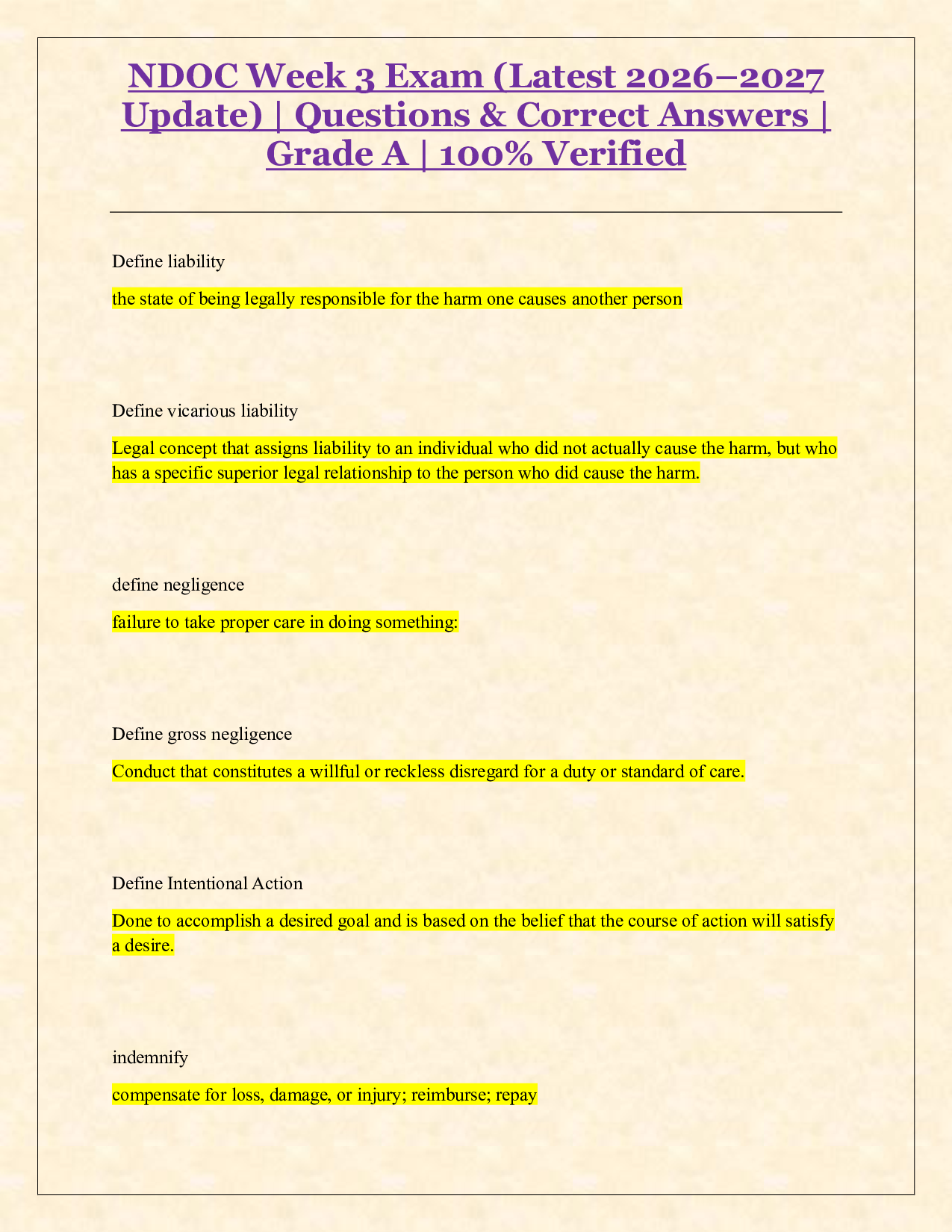 NDOC Week 3 Exam (Latest 2026–2027 Update) | Questions & Correct Answers | Grade A | 100%