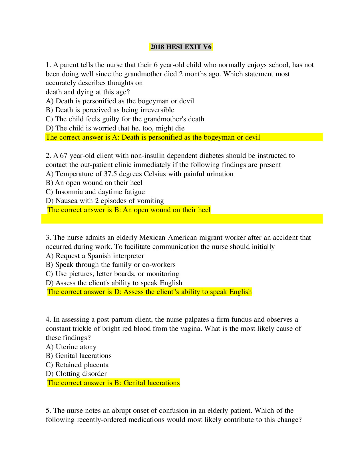 2026 HESI EXIT V6 Exam Questions and Answers