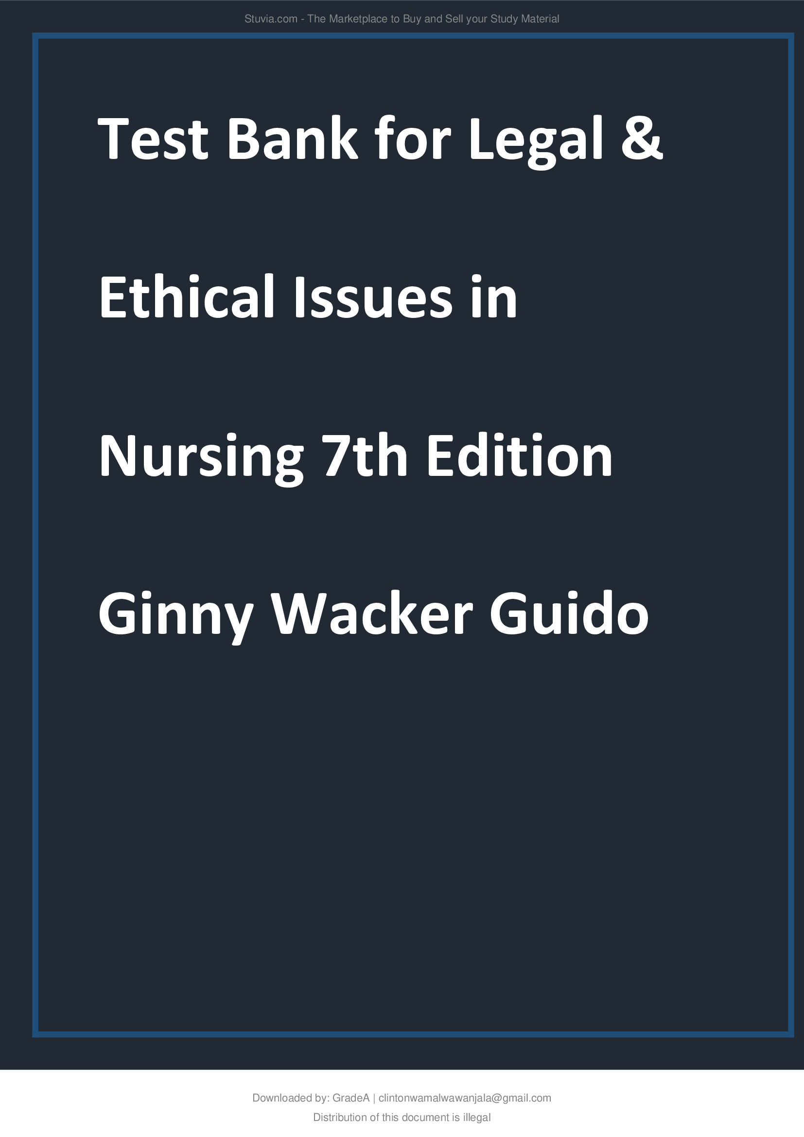 Complete Test Bank For Legal & Ethical Issues In Nursing, 7th Edition, Ginny Wacker Guido