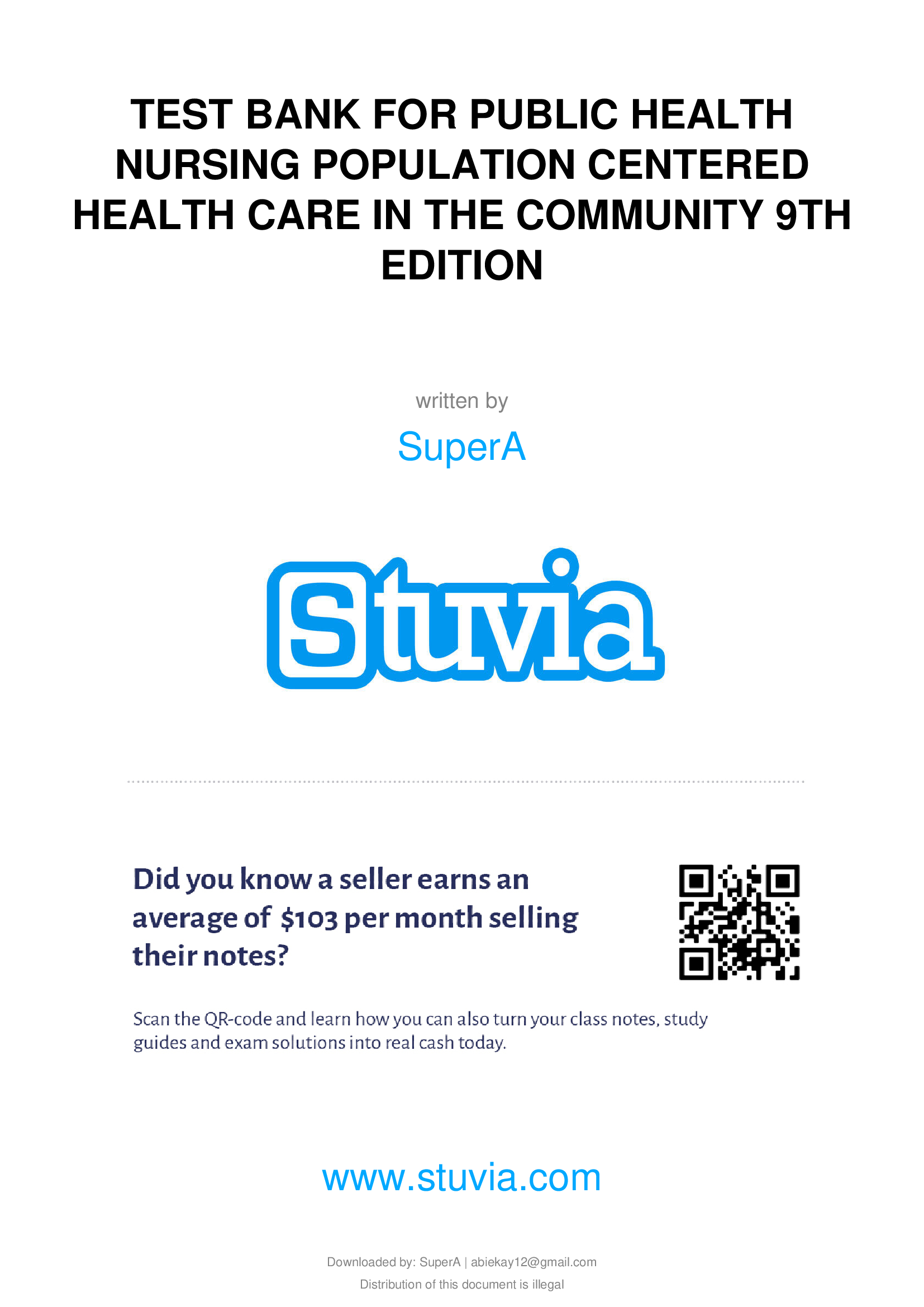 Test Bank For Public Health Nursing Population Centered Health Care In The Community 9th Edition By Marcia Stanhope -Jeanette Lancaster