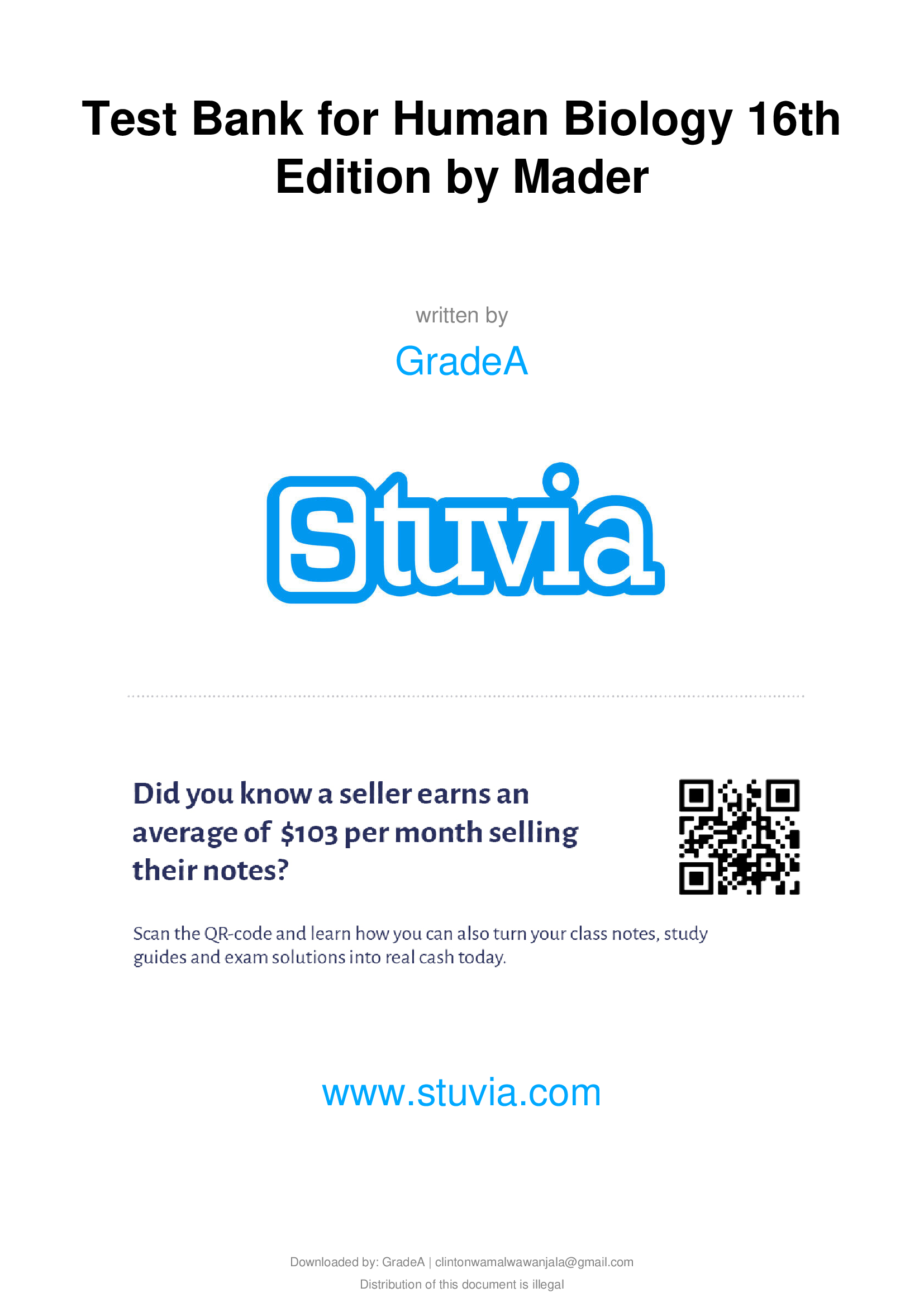 Test Bank for Human Biology 16th Edition by Mader