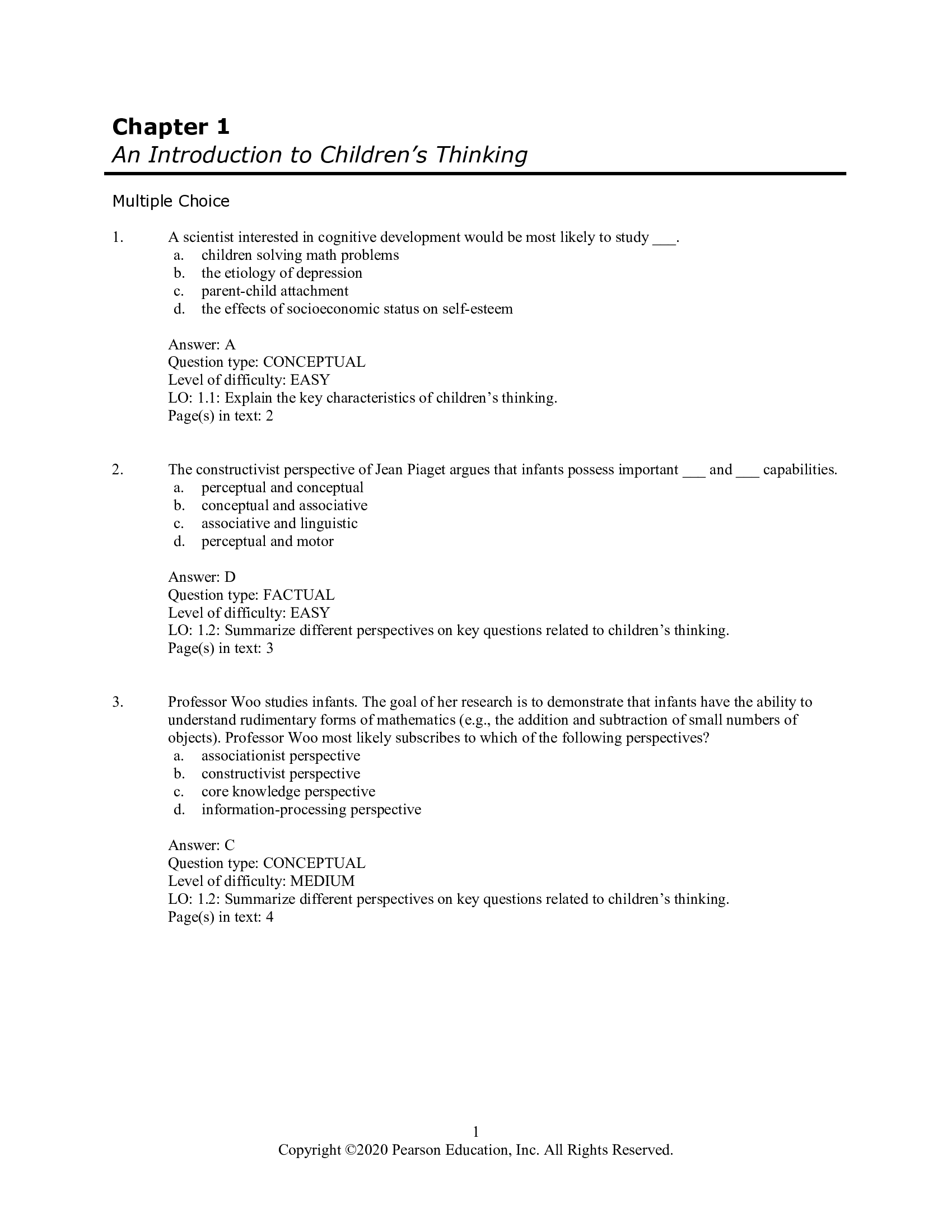 Test bank for Children’s Thinking, 5th Edition, Robert Siegler, Martha Alibali