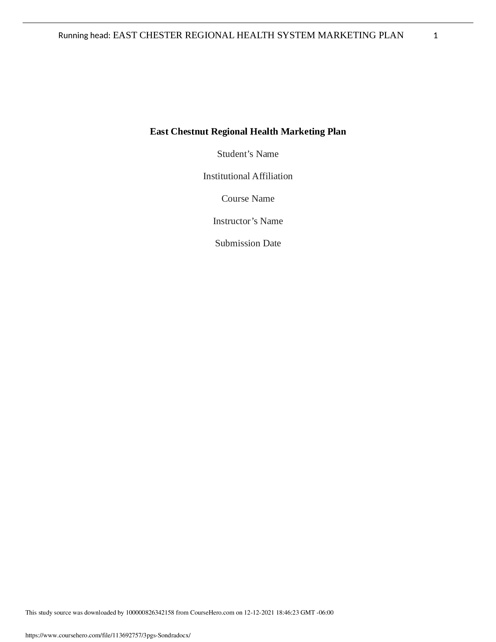 East Chestnut Regional Health Marketing Plan