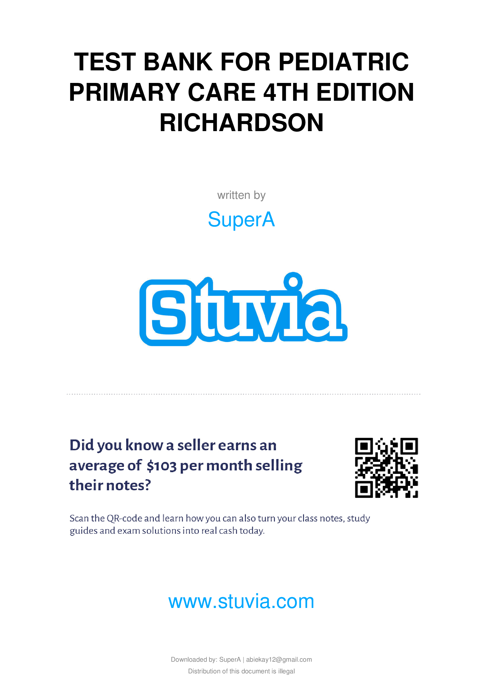 COMPLETE TEST BANK FOR PEDIATRIC PRIMARY CARE 4TH EDITION RICHARDSON