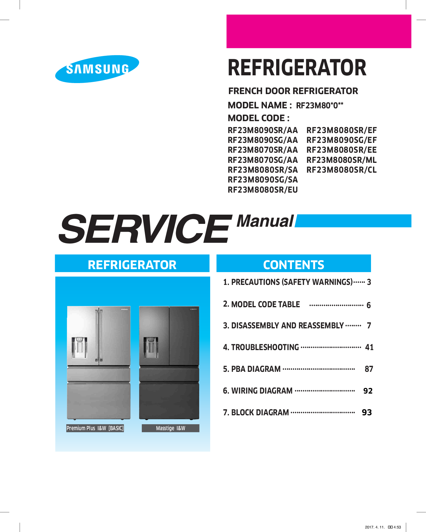 SAMSUNG RF23M8070SG RF23M8070SRAA Service Manual