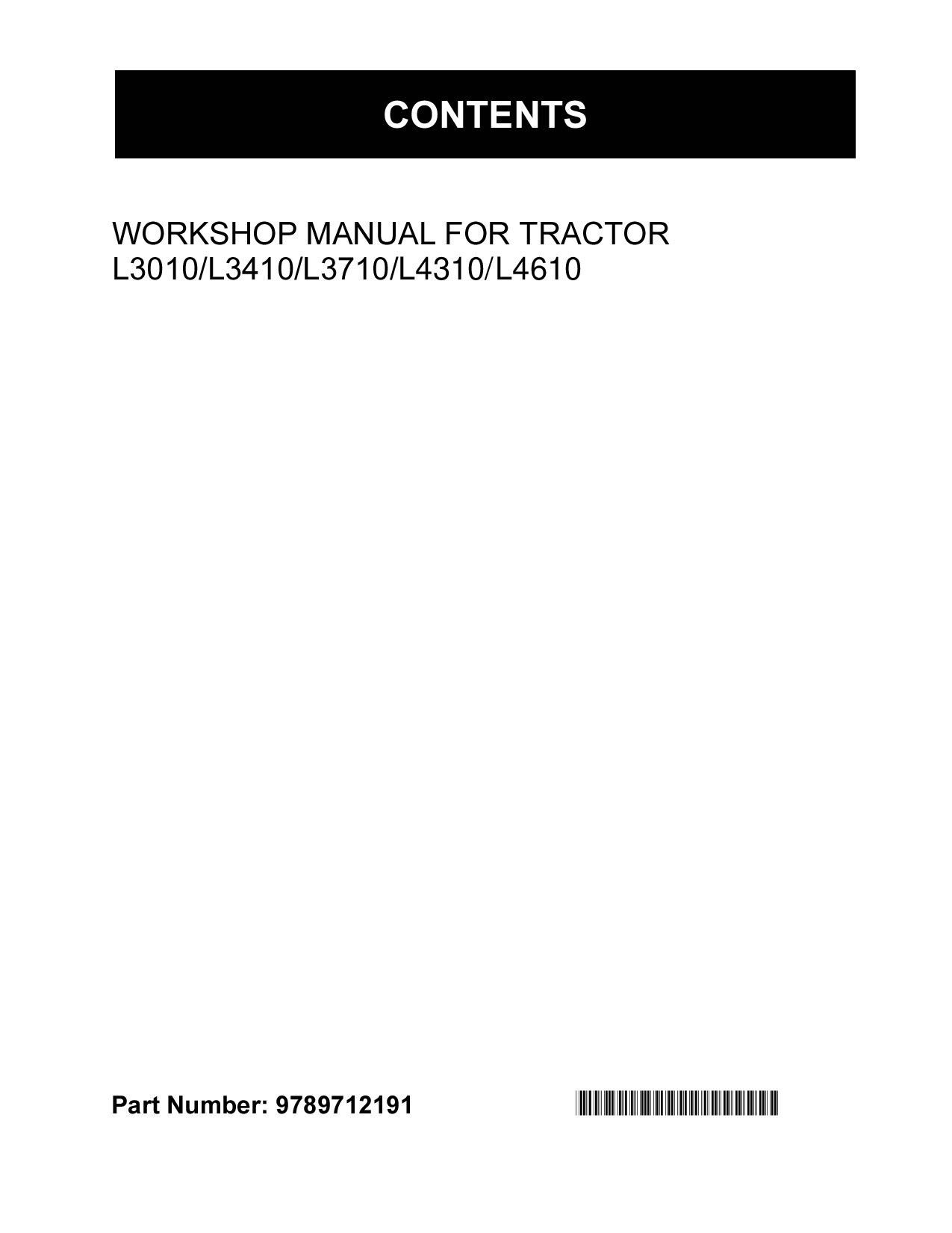 Kubota WSM L3010 L3410 L3710 L4310 L4610 L4010DT Service Manuals