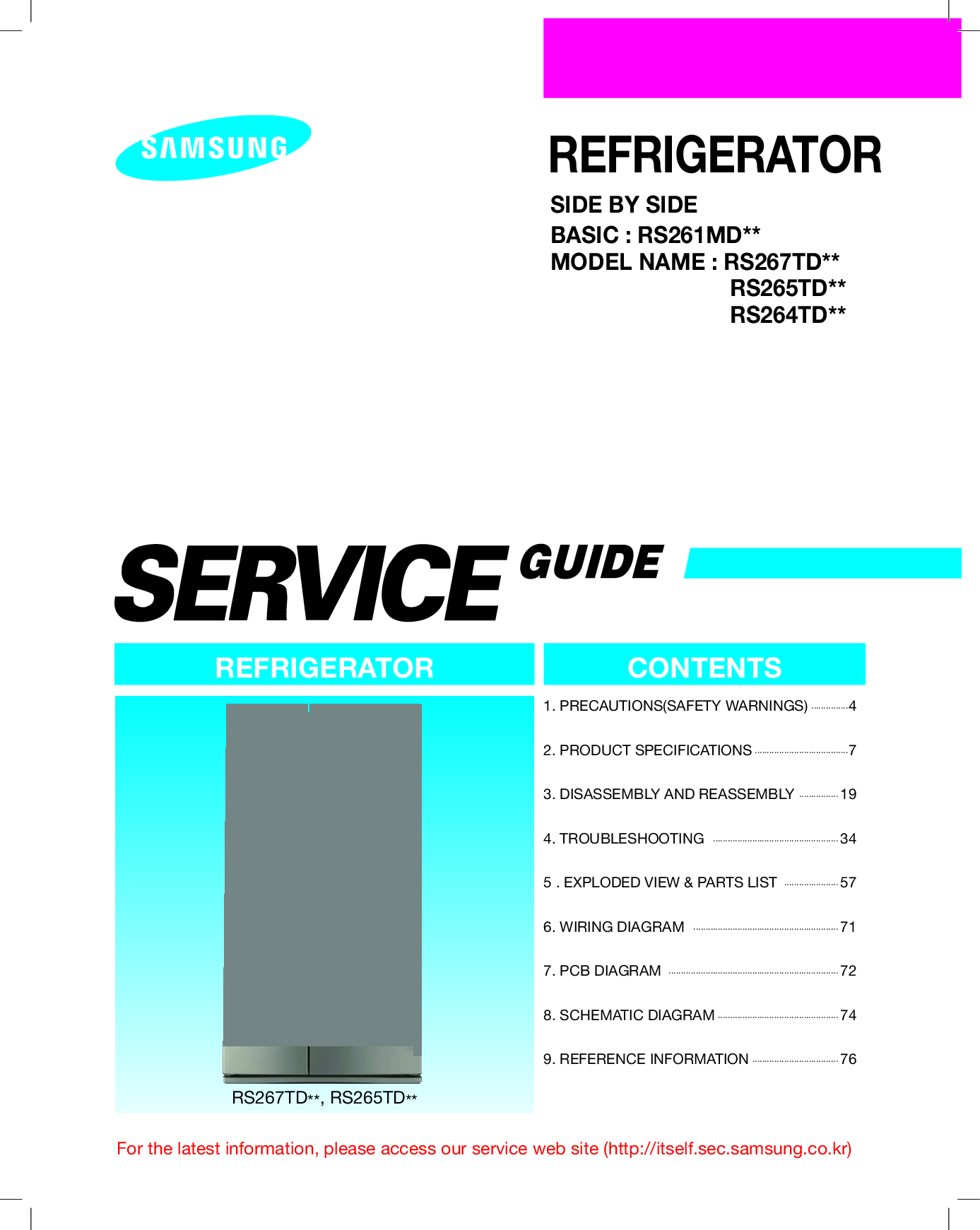 SAMSUNG RS265TDRS, RS267TDRS, SERVICE REPAIR MANUAL