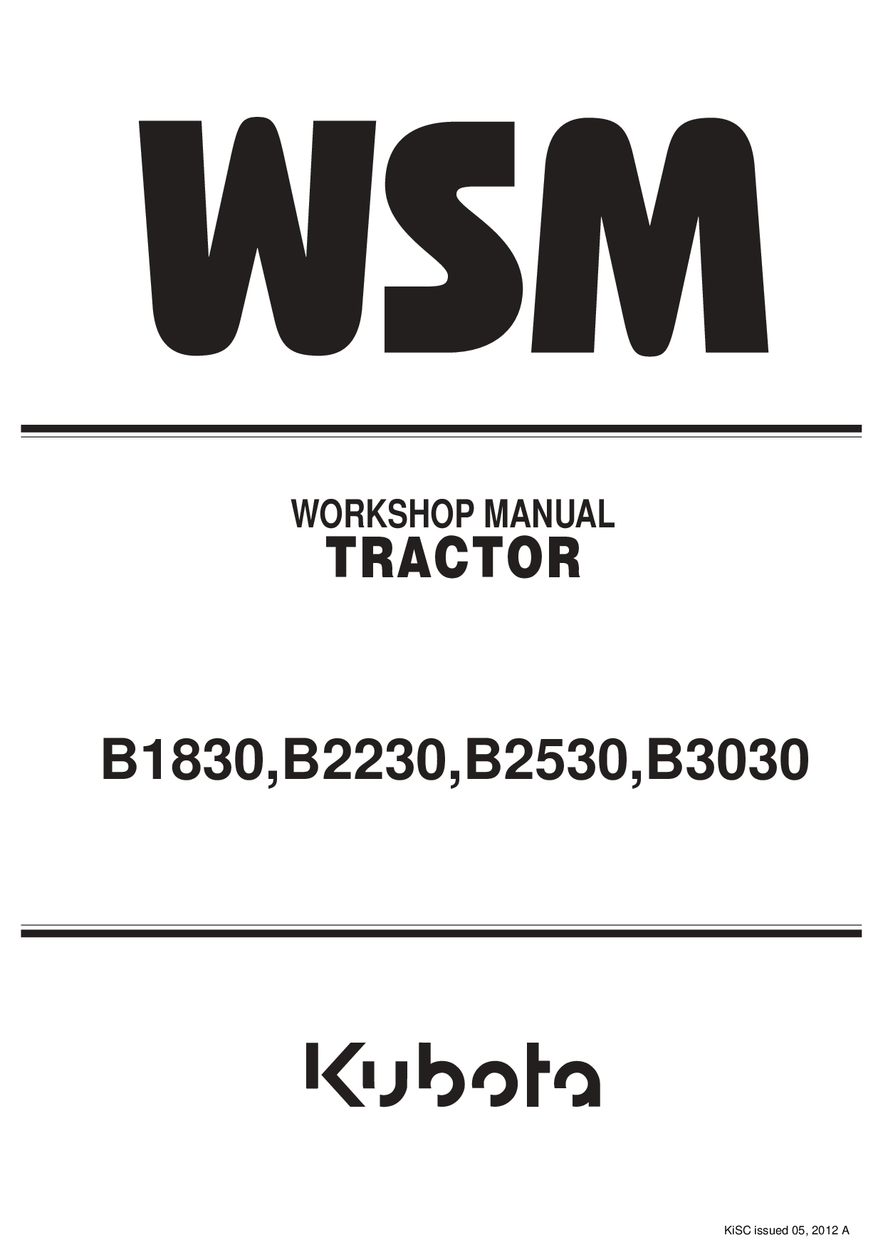 Kubota B1830, B2230, B2530, B3030 Workshop Service Manual