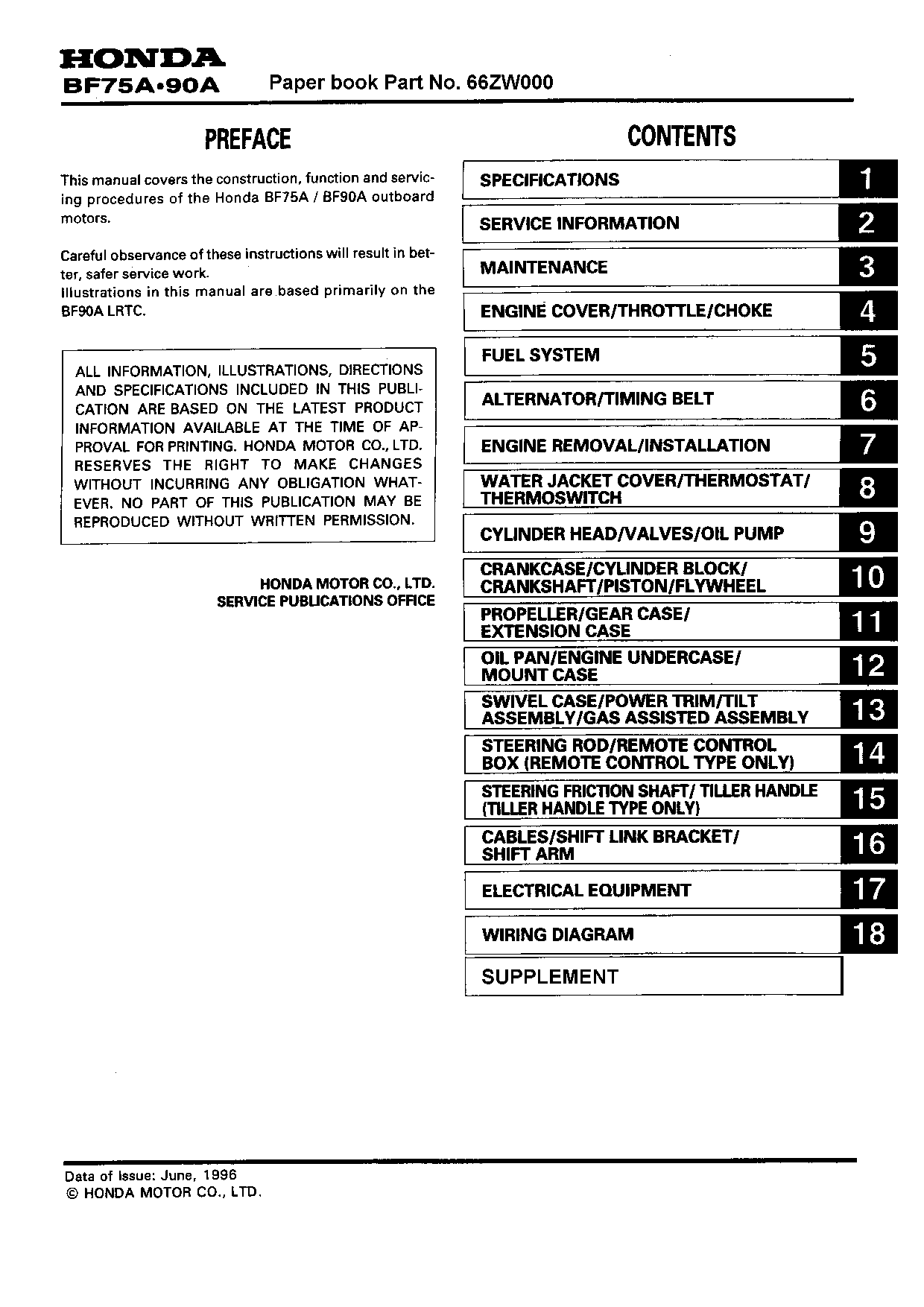 Honda BF75A BF90A Outboard Service Manual