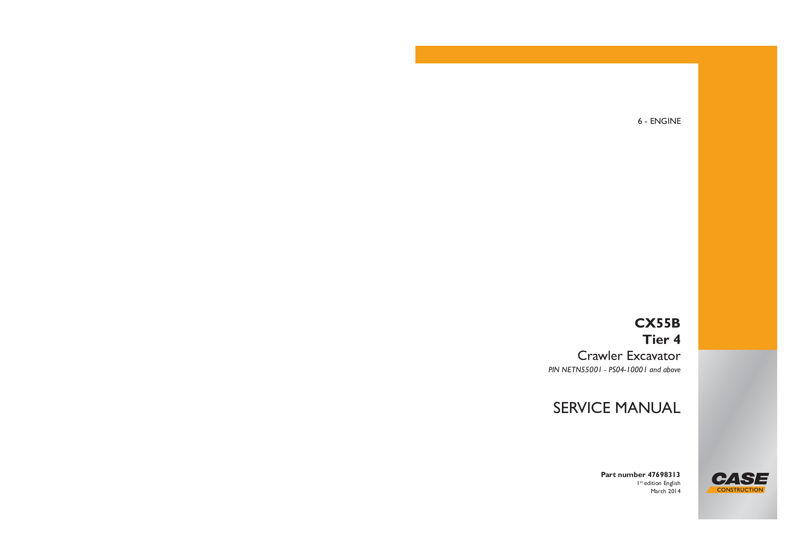 Case CX55B Crawler Excavator Service Repair Manual