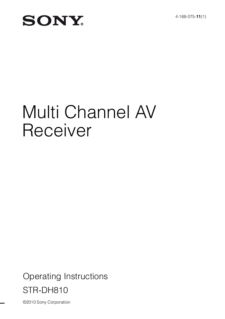 Sony STR-DH810 AV Receiver owner instruction manual