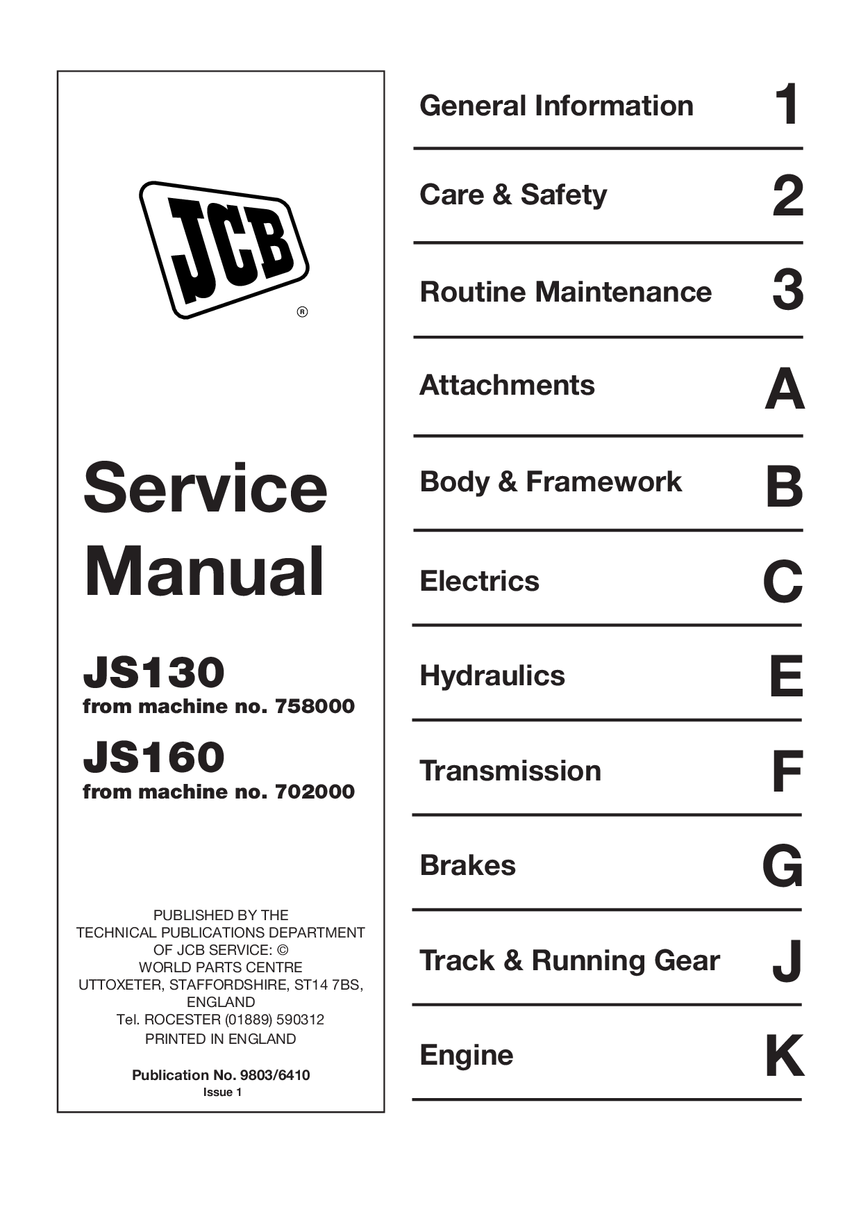 JCB JS 160 TRACKED CRAWLER EXCAVATOR SERVICE REPAIR SHOP MANUAL