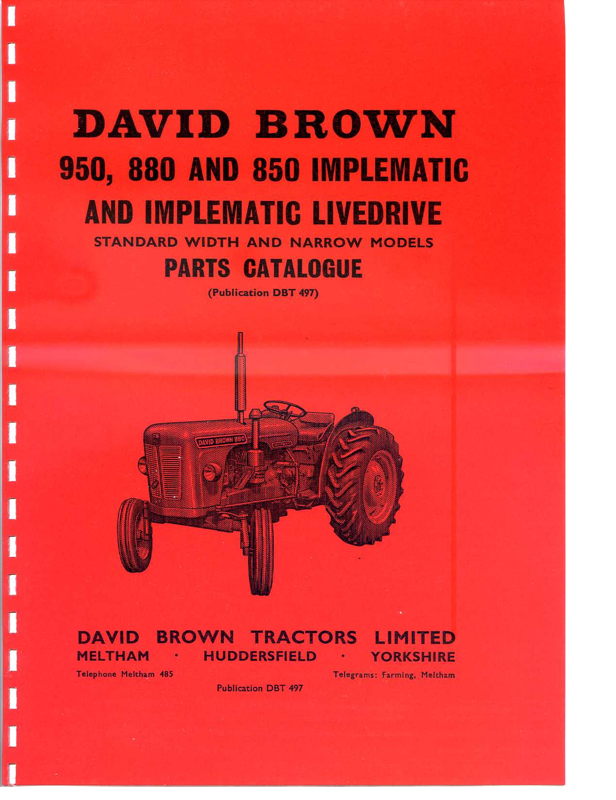 David Brown 950, 880 850 implematic Series Parts Manual