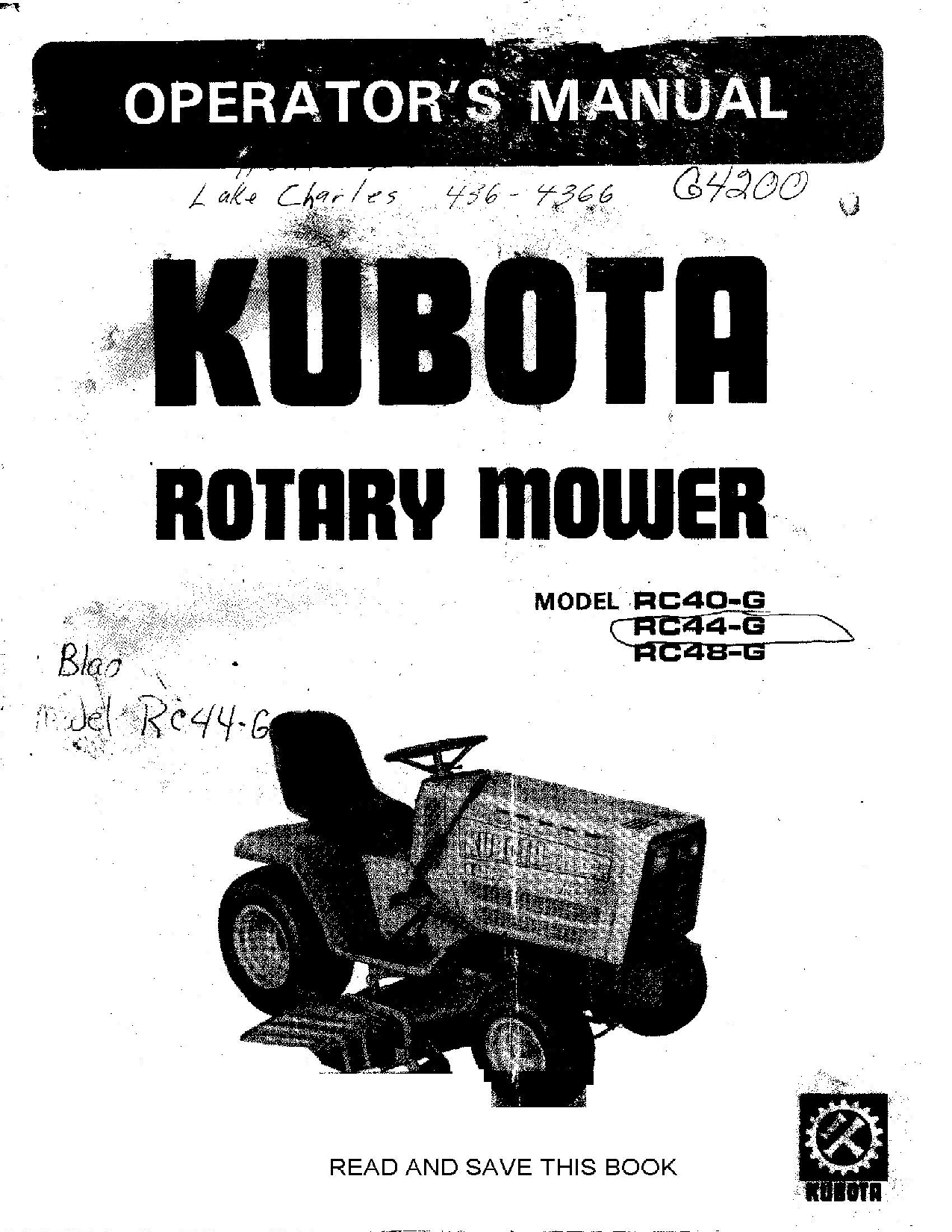 Kubota Rotary Mower RC40-G RC44-G RC48-G Operator manual