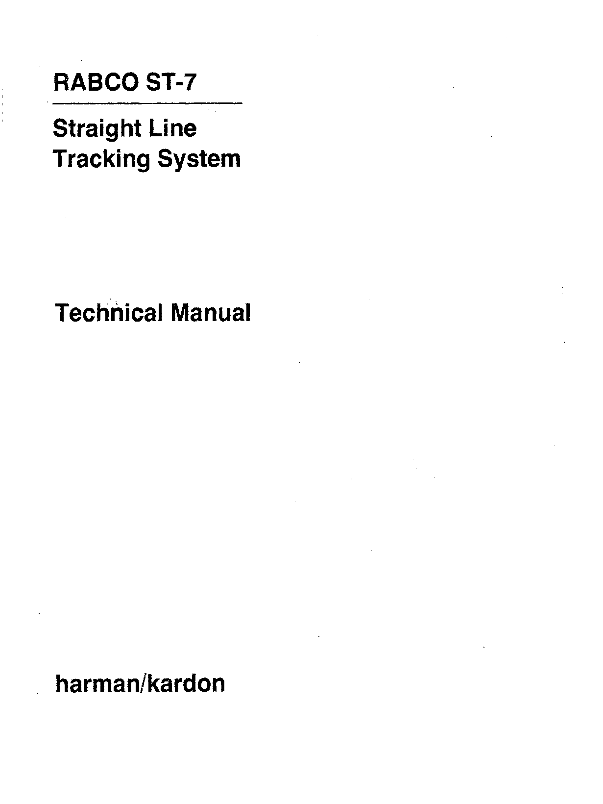 HARMAN KARDON RAPCO ST-7 technical manual
