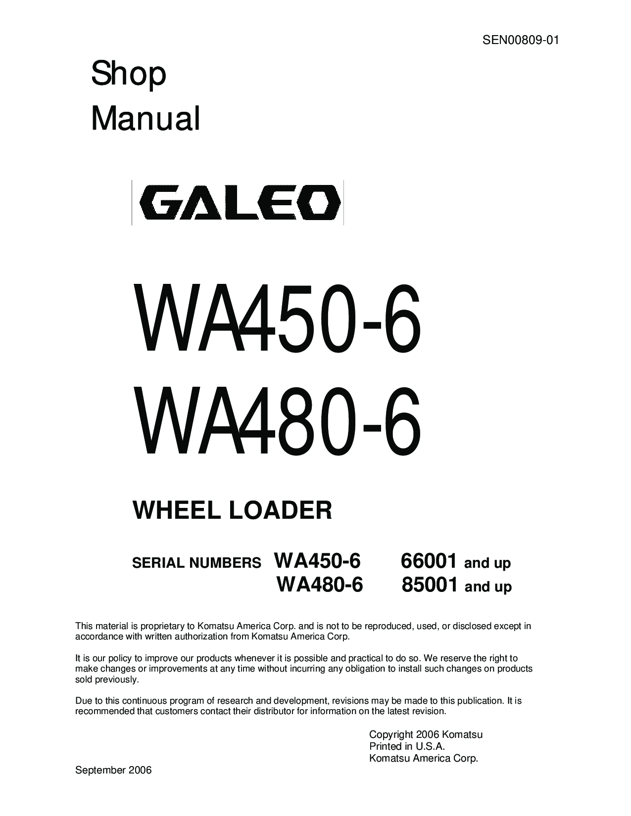 Komatsu WA450-5L, WA480-5L Workshop Repair Service Manual
