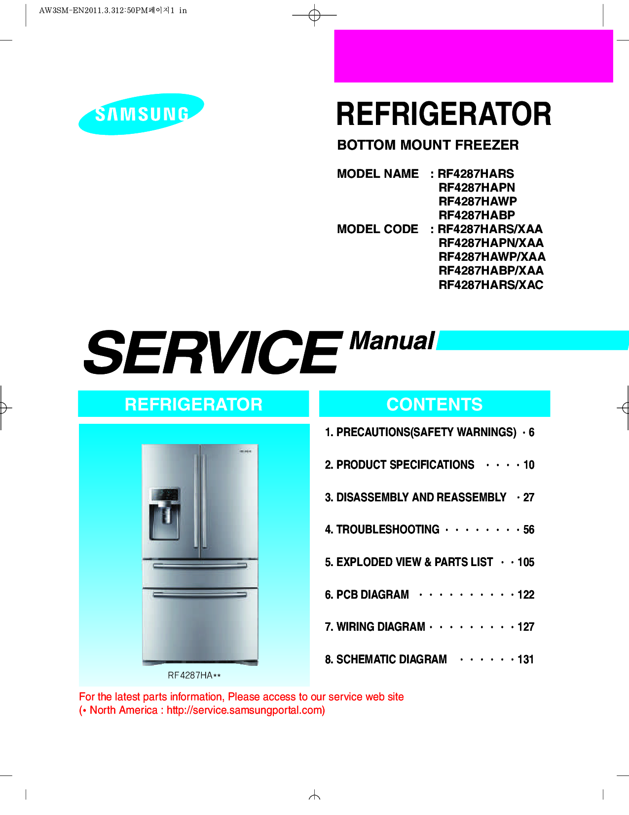 SAMSUNG RF4287HARS RF4287HARS XAA RF4287HAWP SERVICE REPAIR MANUAL