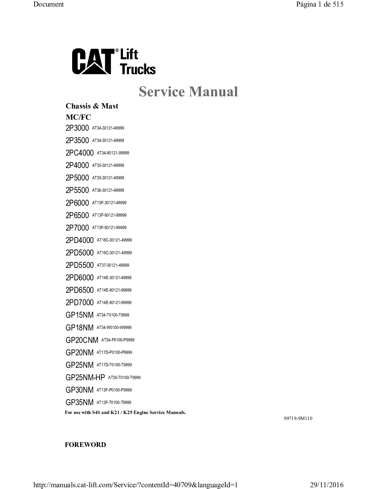 CAT 2P5000 FORKLIFT CATERPILLAR SERVICE ENGINE REPAIR SHOP MANUAL