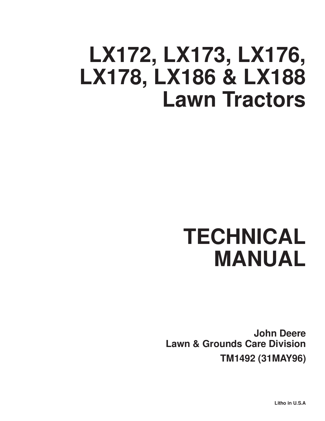 John Deere LX172 LX173 LX176 LX178 LX186 LX188 Manual TM1492