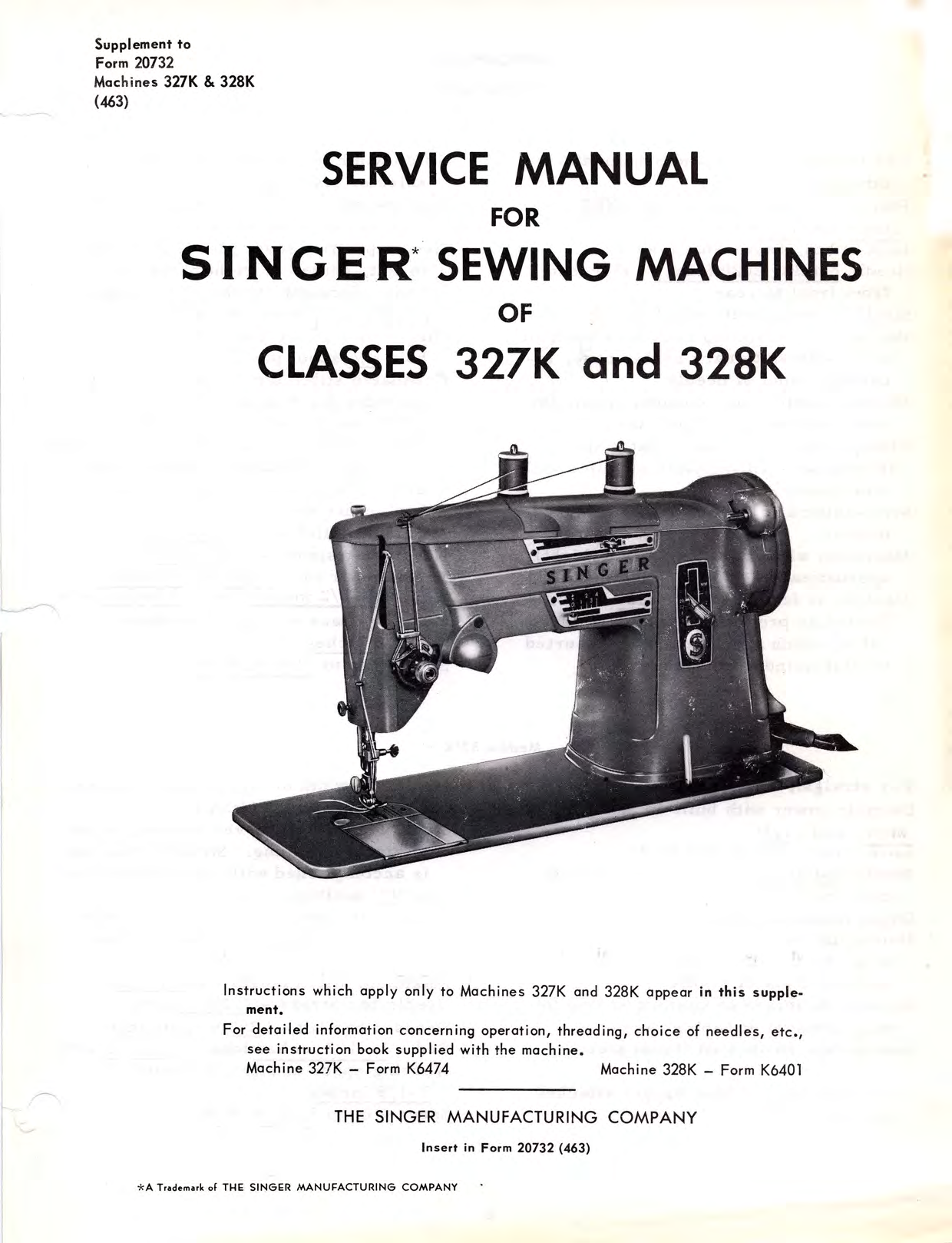 Singer 328K & 327K Service Repair Manual Parts List