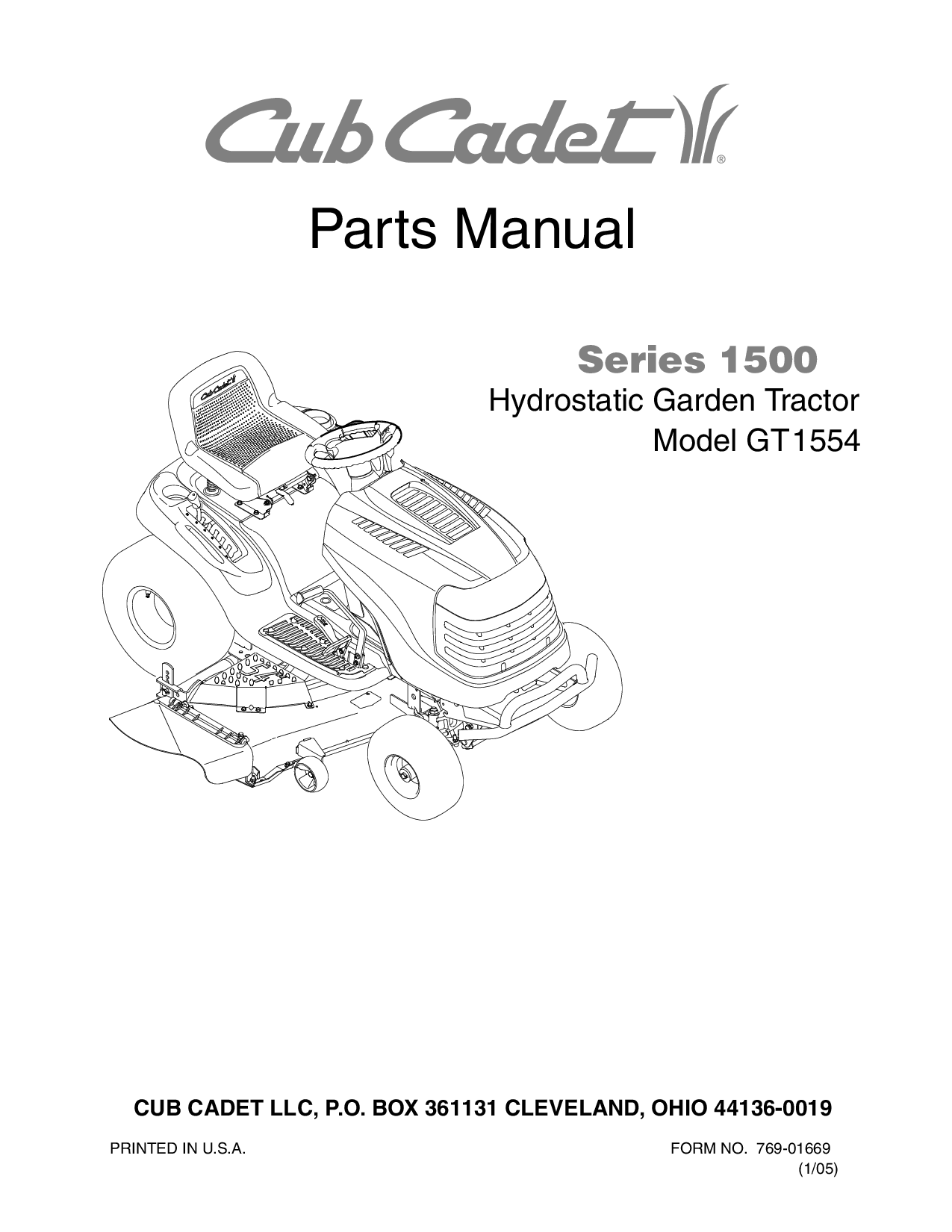 CUB CADET GT1554 LAWNMOWER TRACTOR PARTS MANUAL
