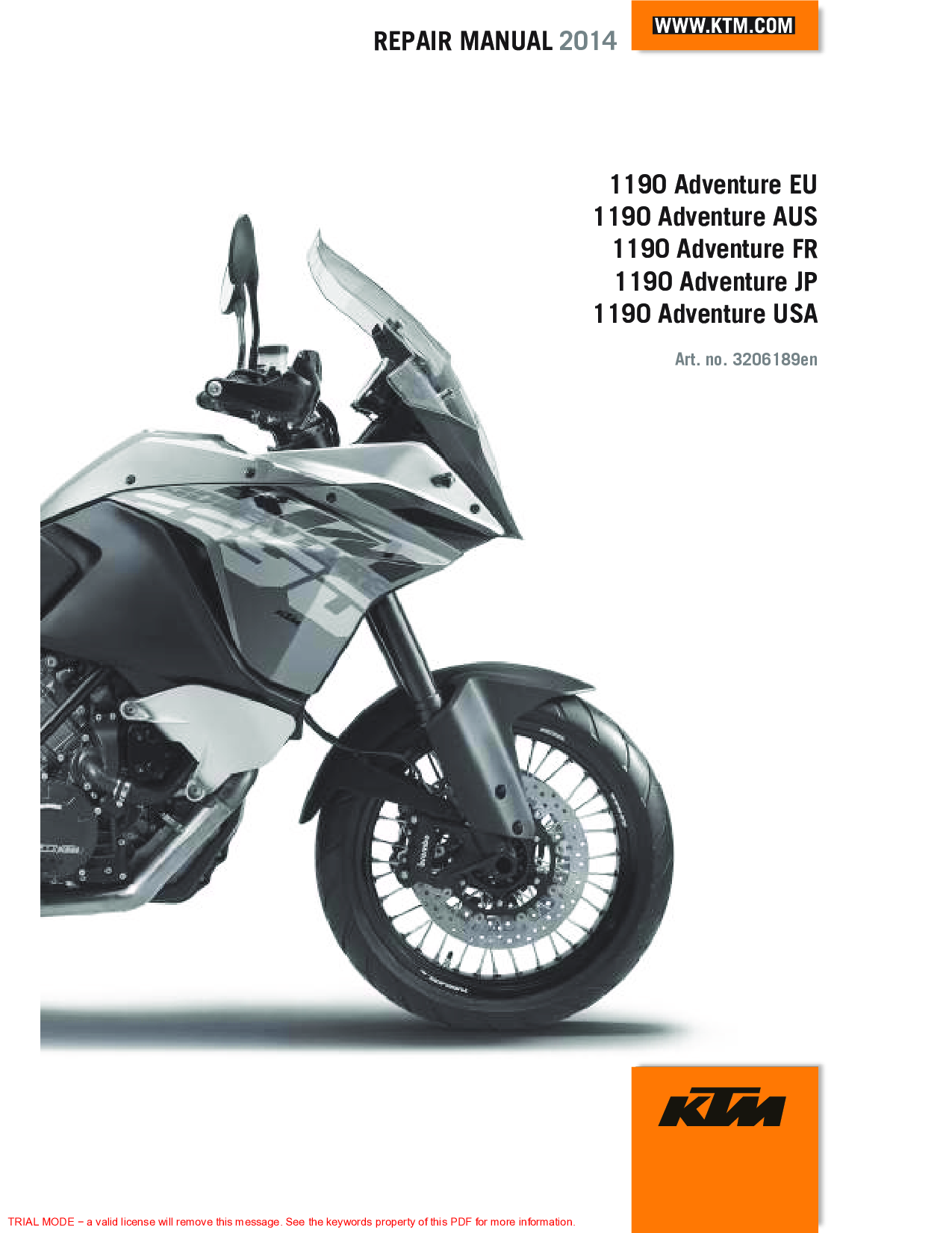 KTM 1190 Adventure 2014 Factory Service Repair Manual