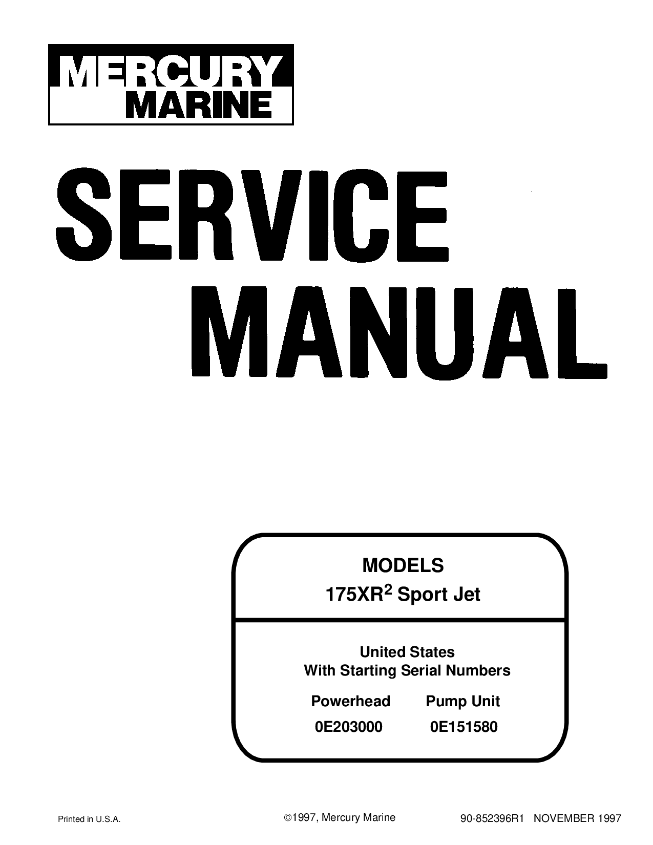 Mercury Mariner Service Manual 175hp XR2 Sport Jet