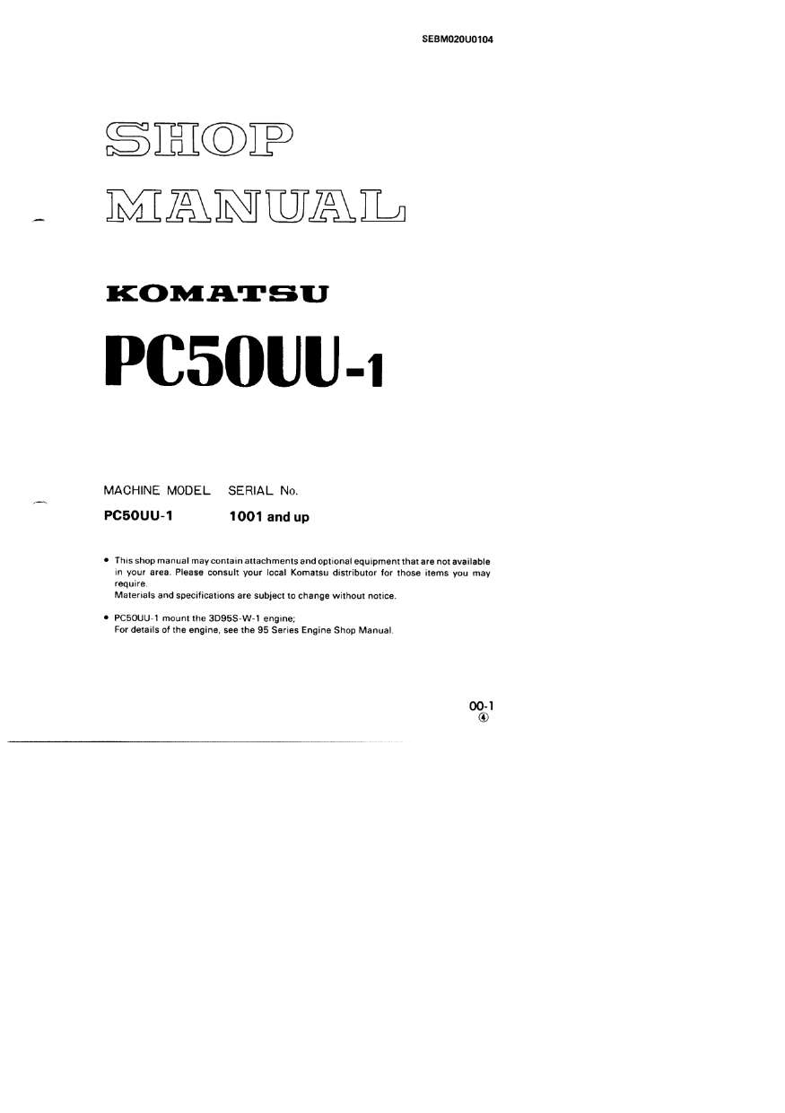 Komatsu Pc50UU-1 Excavator Workshop Repair Manual